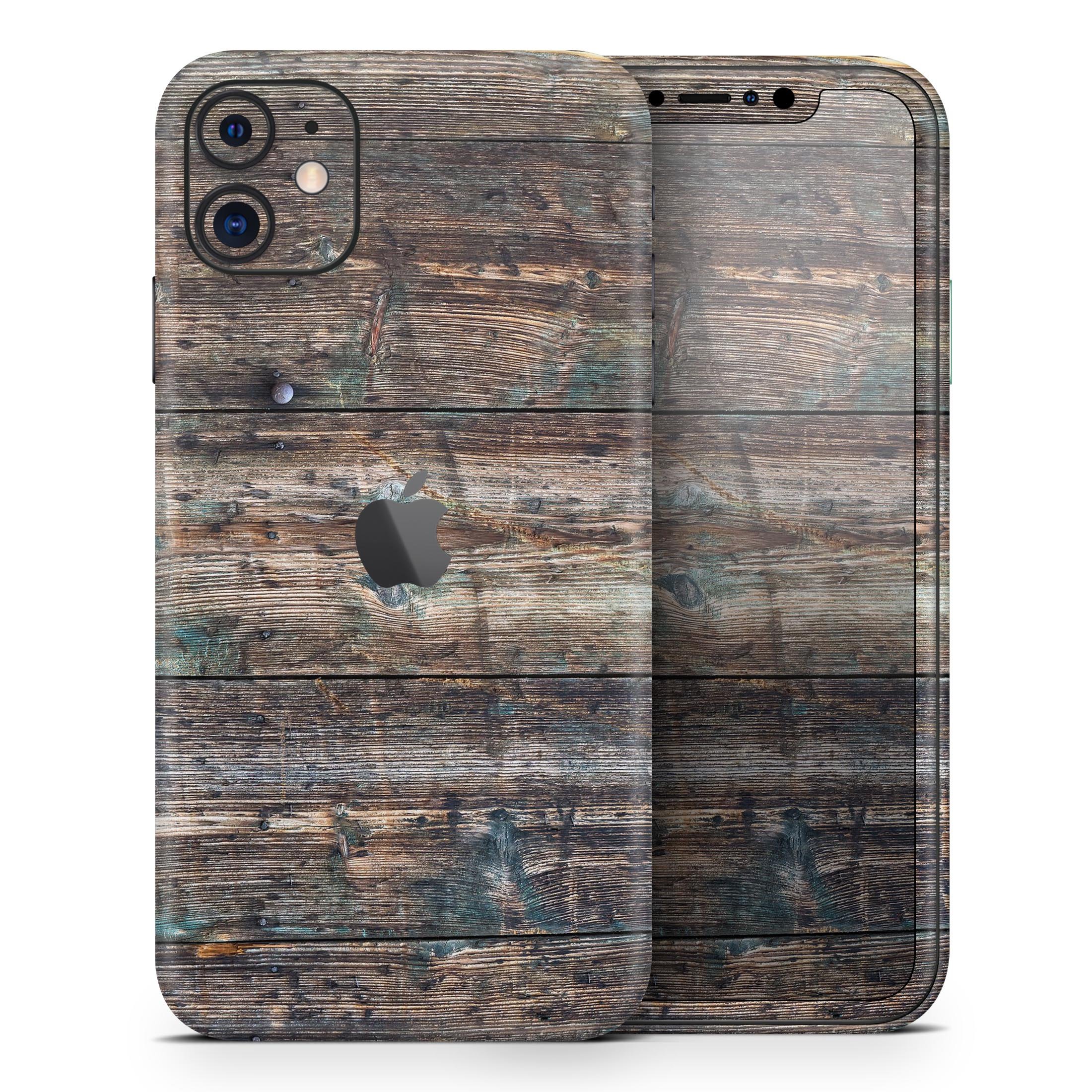 Raw Wood Planks skin for Apple iPhone 14, showcasing a natural wood texture design.