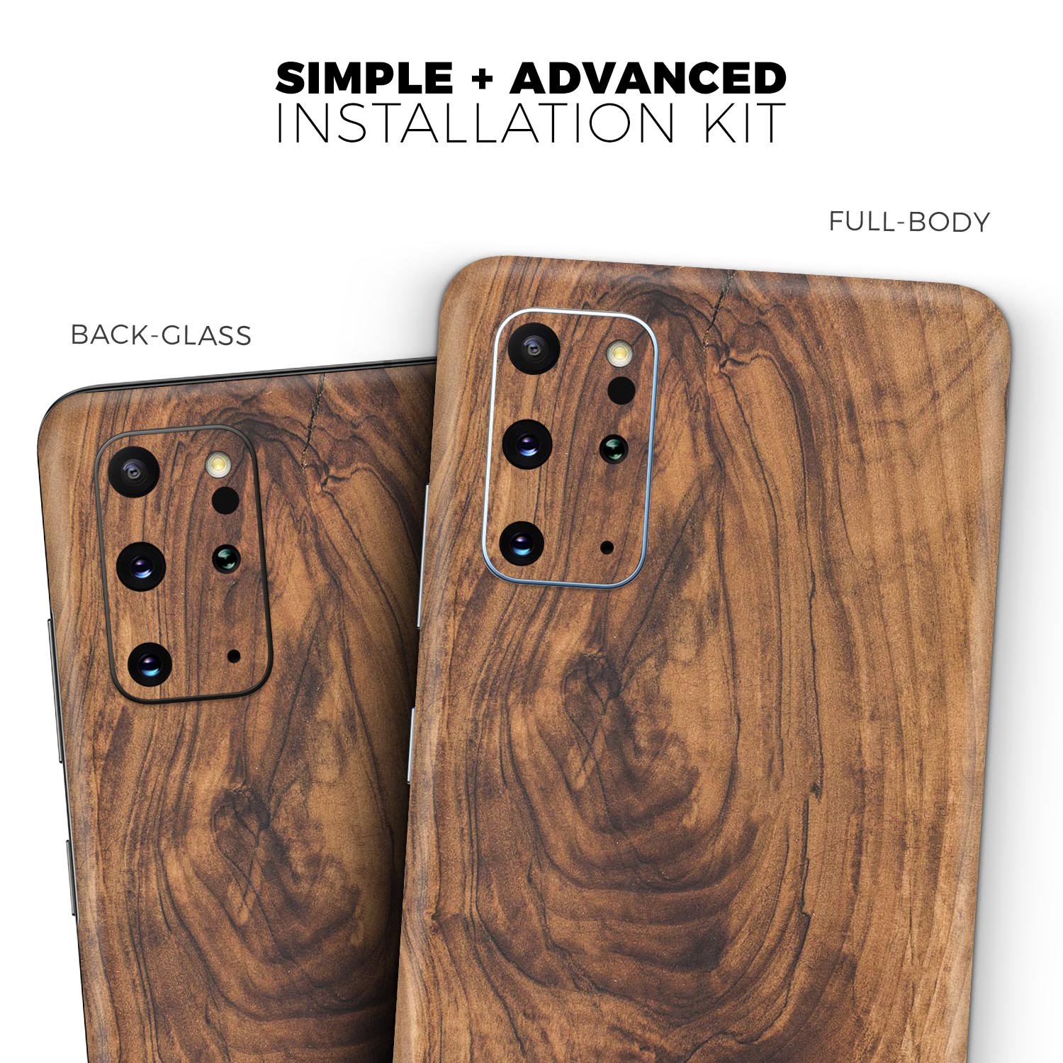 Raw Wood Planks V11 skin for Samsung Galaxy S20, showcasing a stylish wood grain design with a sleek finish.