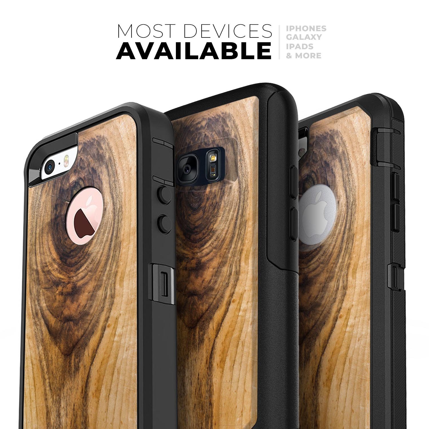 Raw Wood Planks V10 Skin Kit for iPhone OtterBox Cases featuring a natural wood grain design.