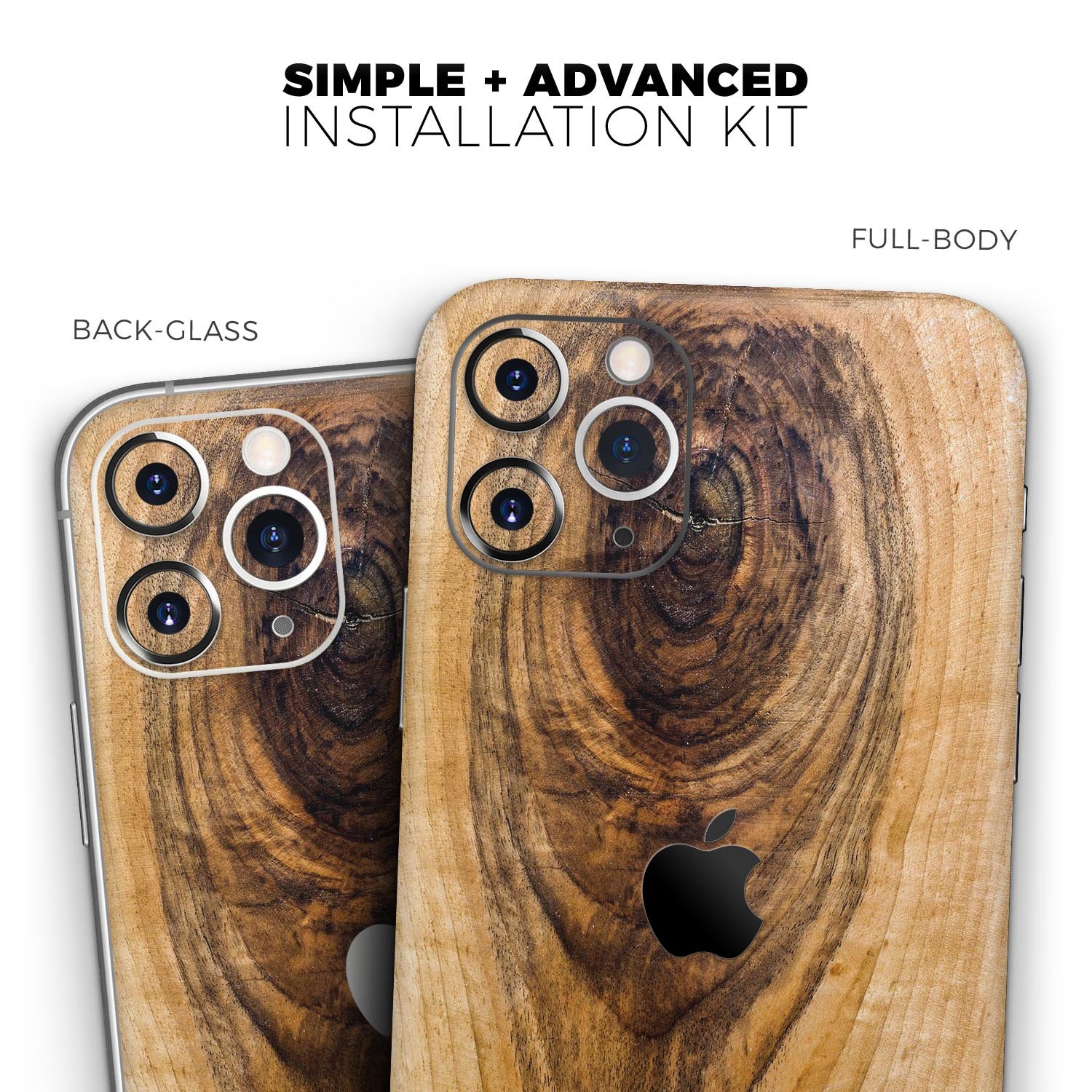 Raw Wood Planks Skin-Kit for Apple iPhone 14, showcasing a rustic wood design with a sleek finish.