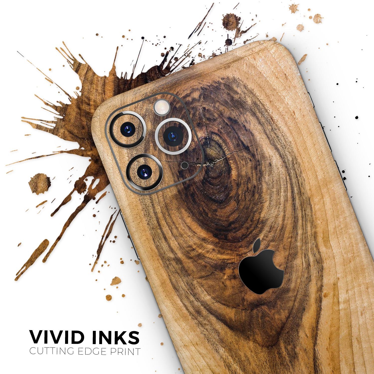 Raw Wood Planks Skin-Kit for Apple iPhone 14, showcasing a rustic wood design with a sleek finish.