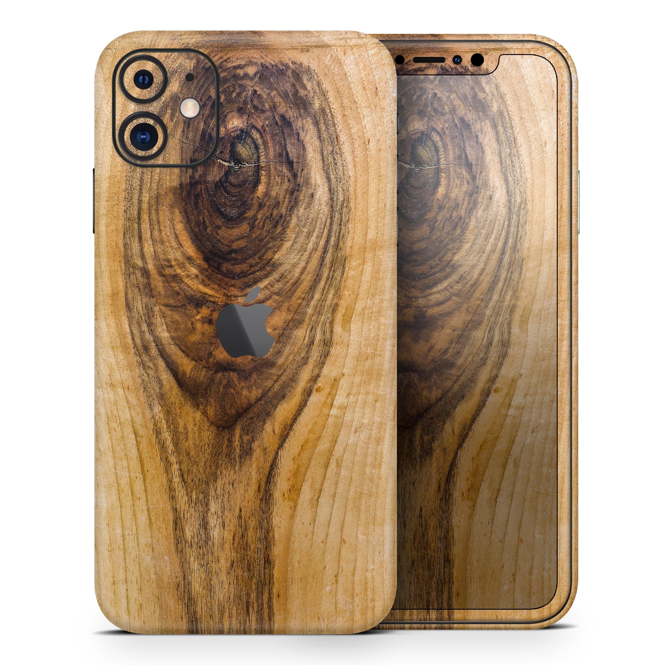 Raw Wood Planks Skin-Kit for Apple iPhone 14, showcasing a rustic wood design with a sleek finish.