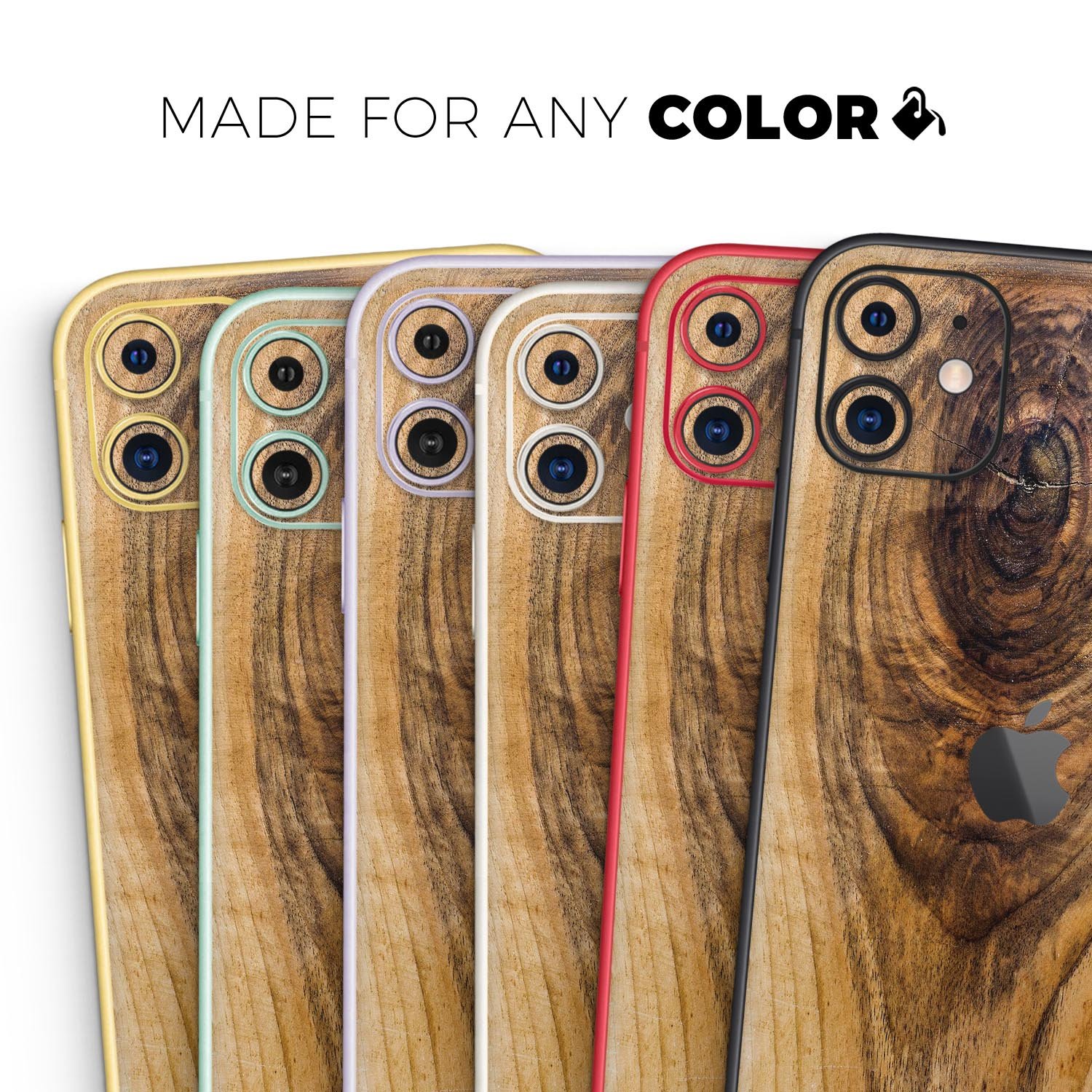 Raw Wood Planks Skin-Kit for Apple iPhone 14, showcasing a rustic wood design with a sleek finish.