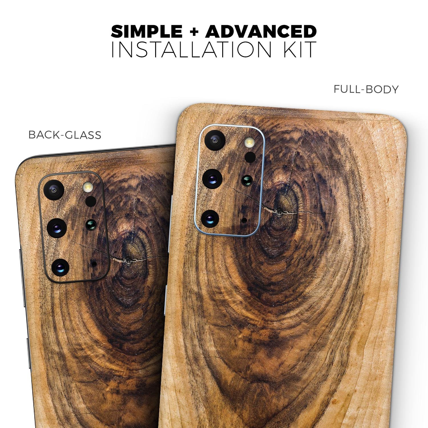 Raw Wood Planks V10 Skin-Kit for Samsung Galaxy S20, showcasing a stylish wood design with a smooth finish.