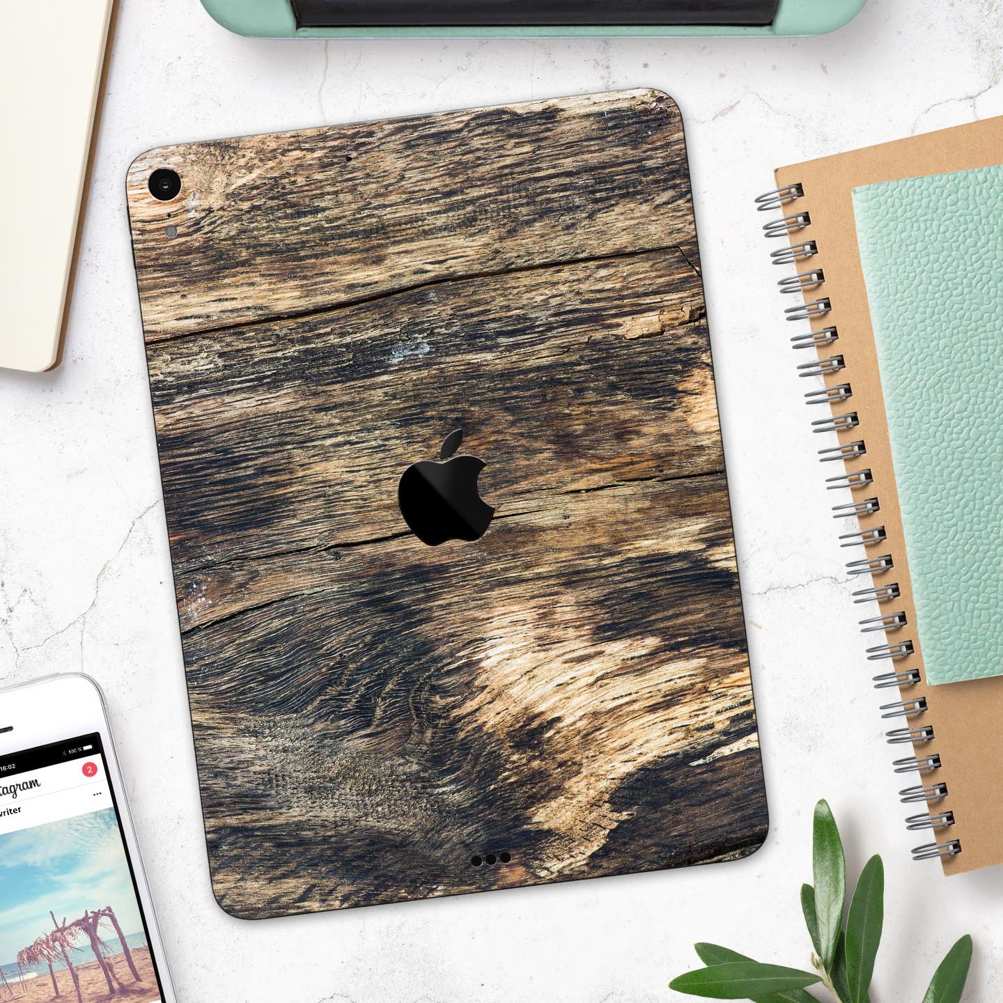 Raw Wood Planks V12 skin decal for Apple iPad Pro, showcasing a rustic wood design with a smooth finish.