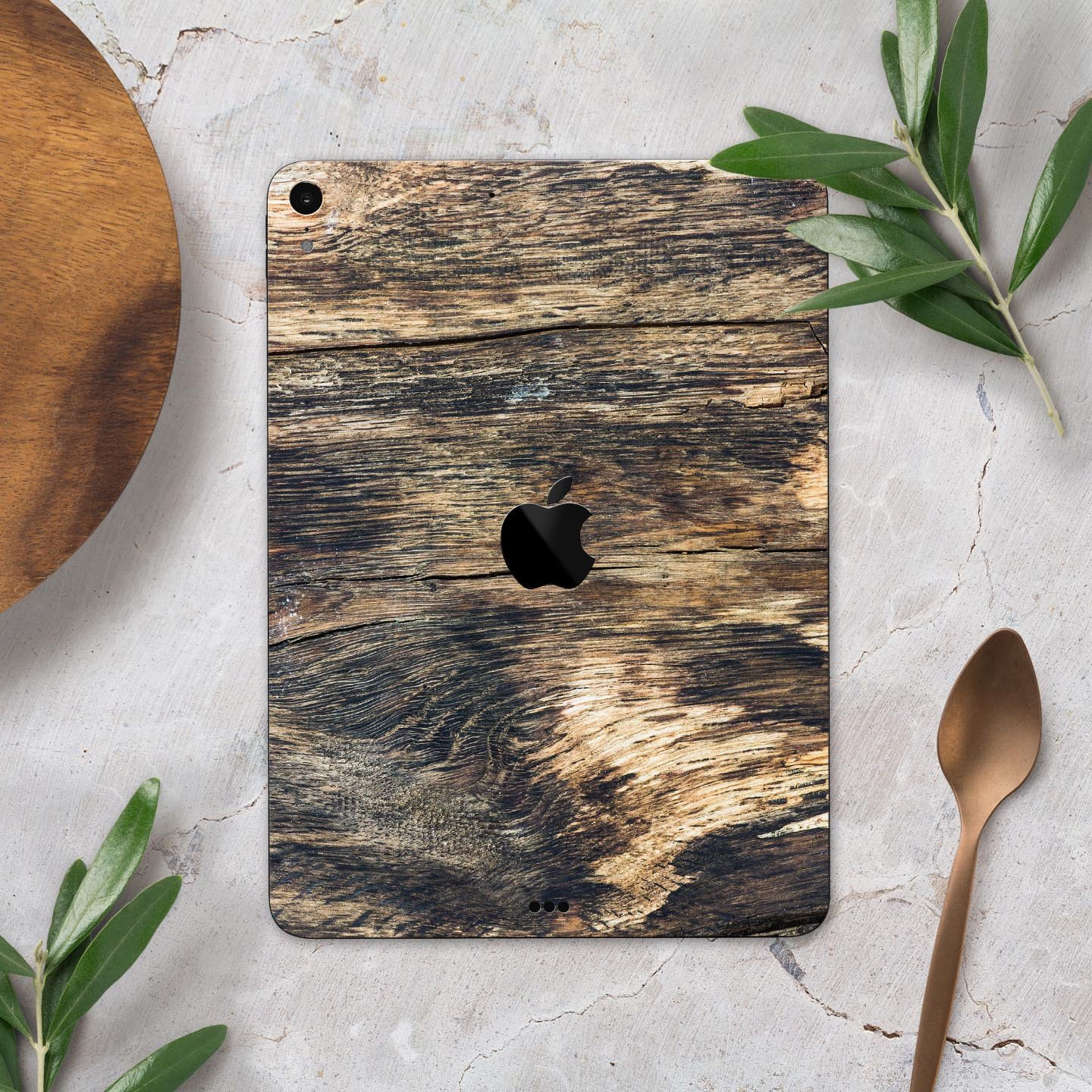 Raw Wood Planks V12 skin decal for Apple iPad Pro, showcasing a rustic wood design with a smooth finish.