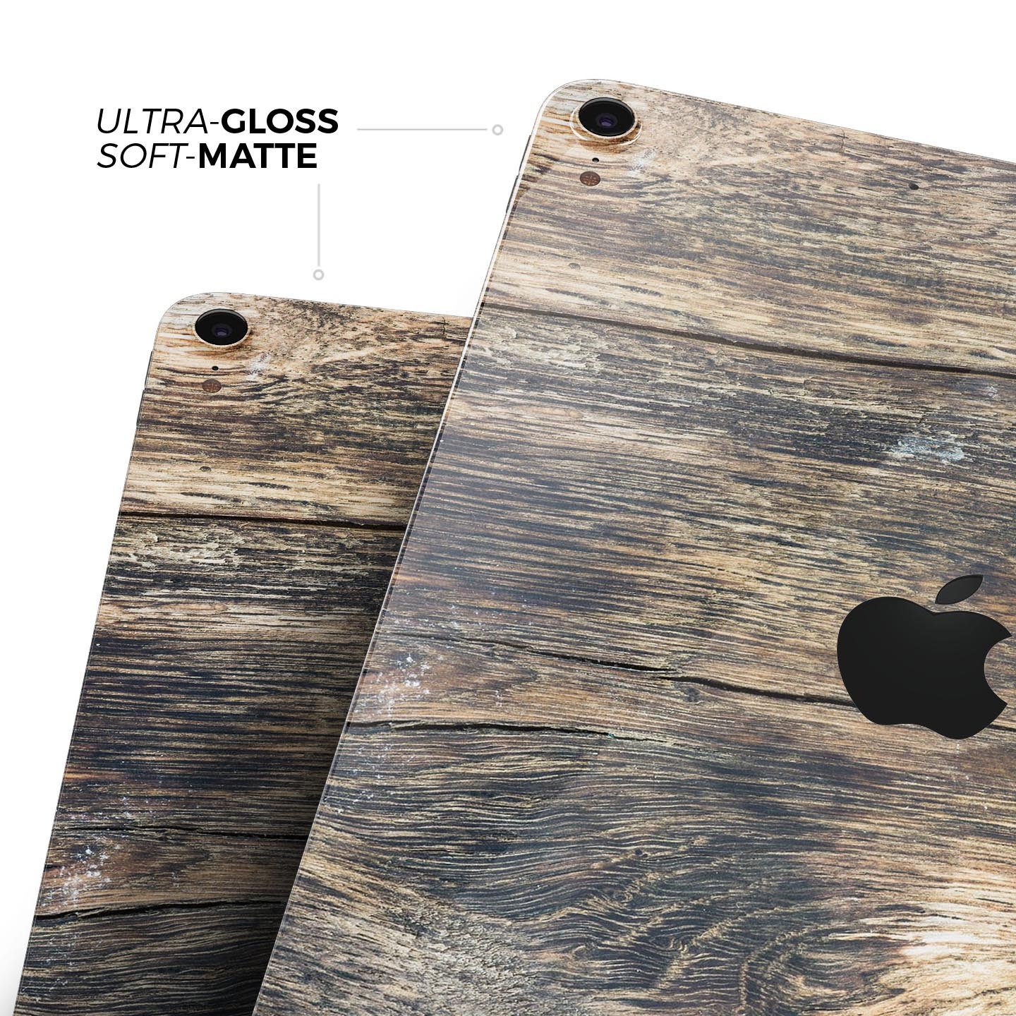 Raw Wood Planks V12 skin decal for Apple iPad Pro, showcasing a rustic wood design with a smooth finish.