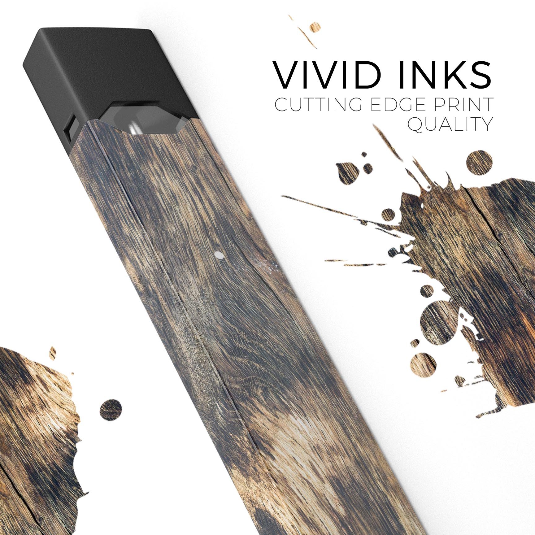 Raw Wood Planks V12 skin-wrap sticker designed for JUUL vaping device, showcasing a stylish wood finish.