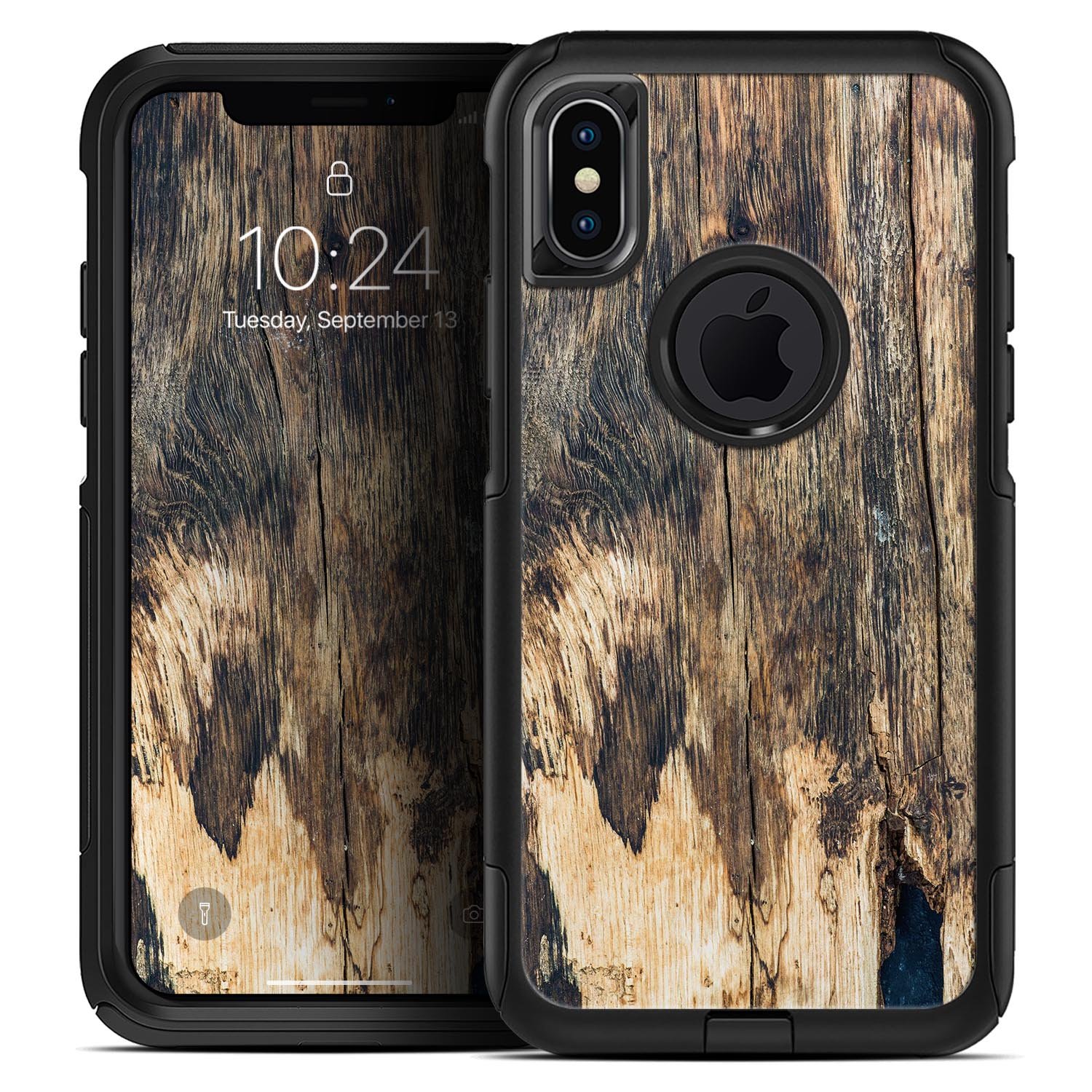 Raw Wood Planks V12 Skin Kit for iPhone OtterBox Cases featuring a natural wood grain design.