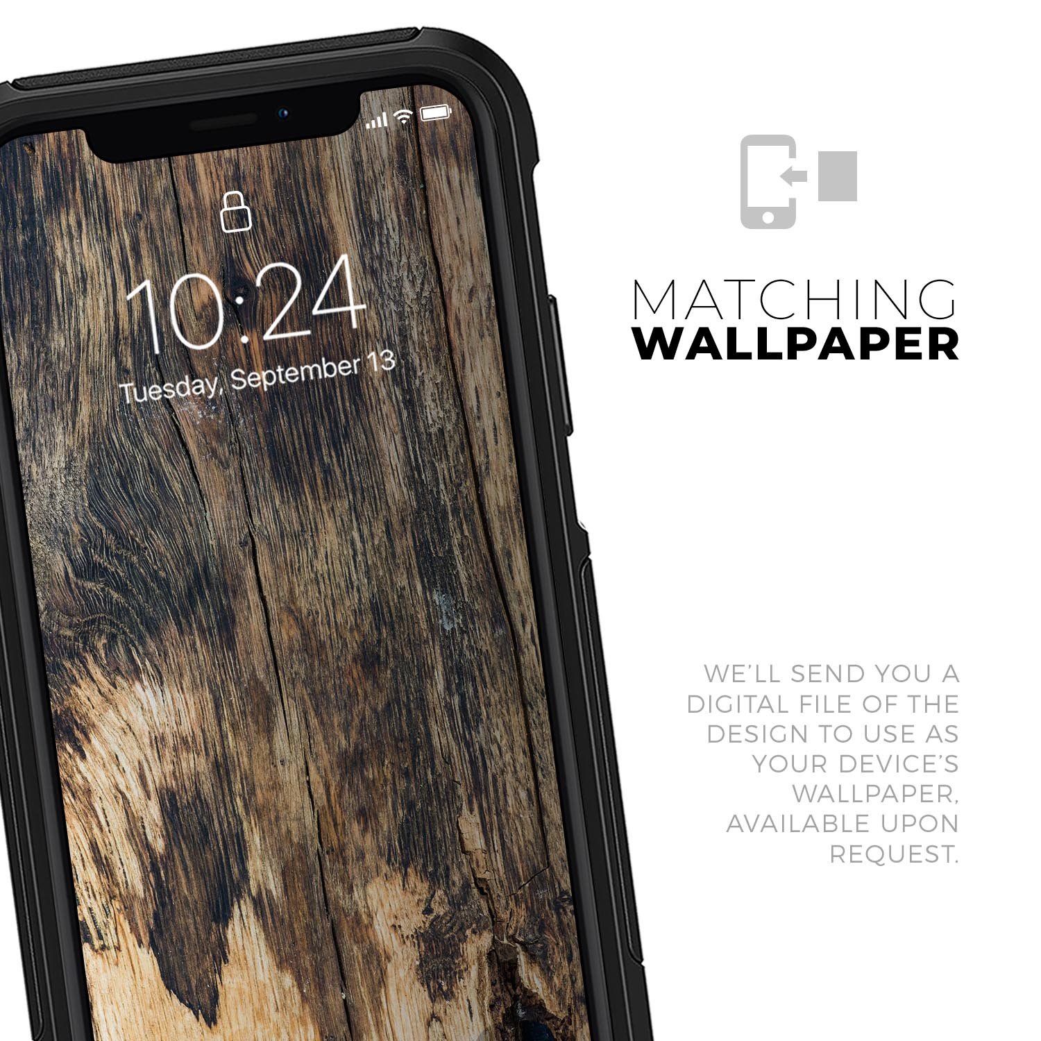 Raw Wood Planks V12 Skin Kit for iPhone OtterBox Cases featuring a natural wood grain design.