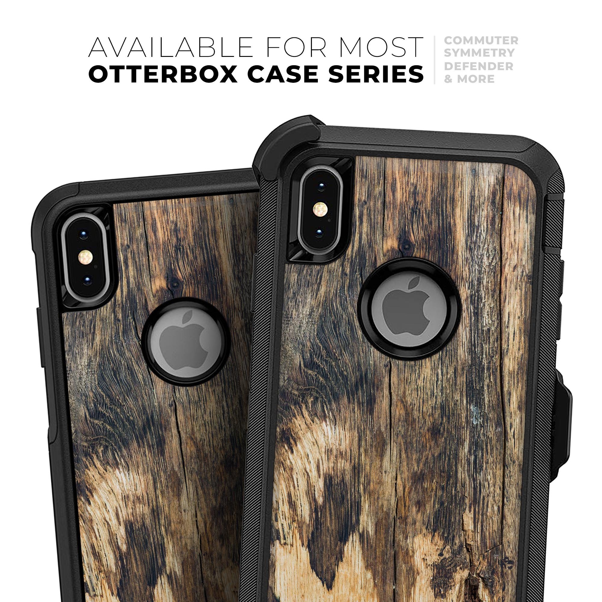 Raw Wood Planks V12 Skin Kit for iPhone OtterBox Cases featuring a natural wood grain design.