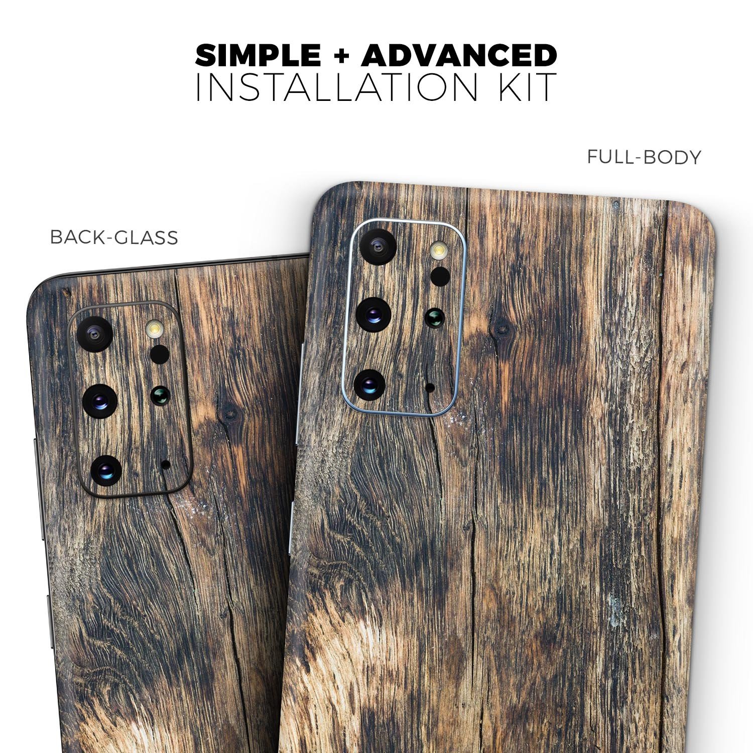 Raw Wood Planks V12 skin for Samsung Galaxy S20, showcasing a stylish wood grain design with a premium finish.