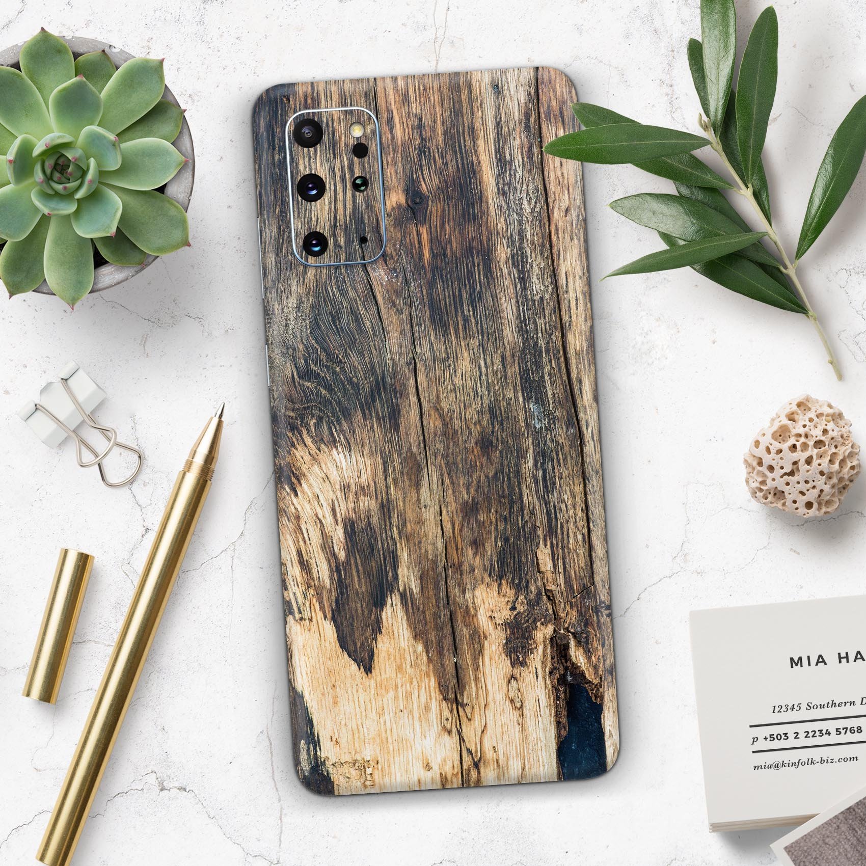 Raw Wood Planks V12 skin for Samsung Galaxy S20, showcasing a stylish wood grain design with a premium finish.