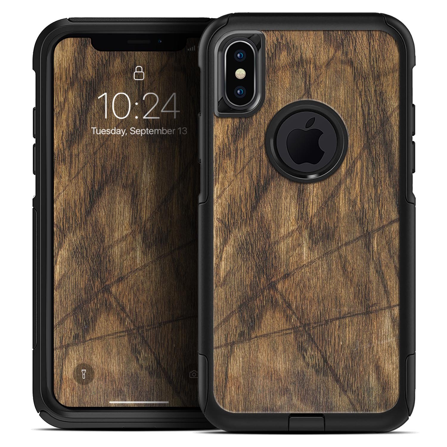 Raw Wood Planks V3 Skin Kit for iPhone OtterBox Cases featuring a natural wood design and premium 3M materials.