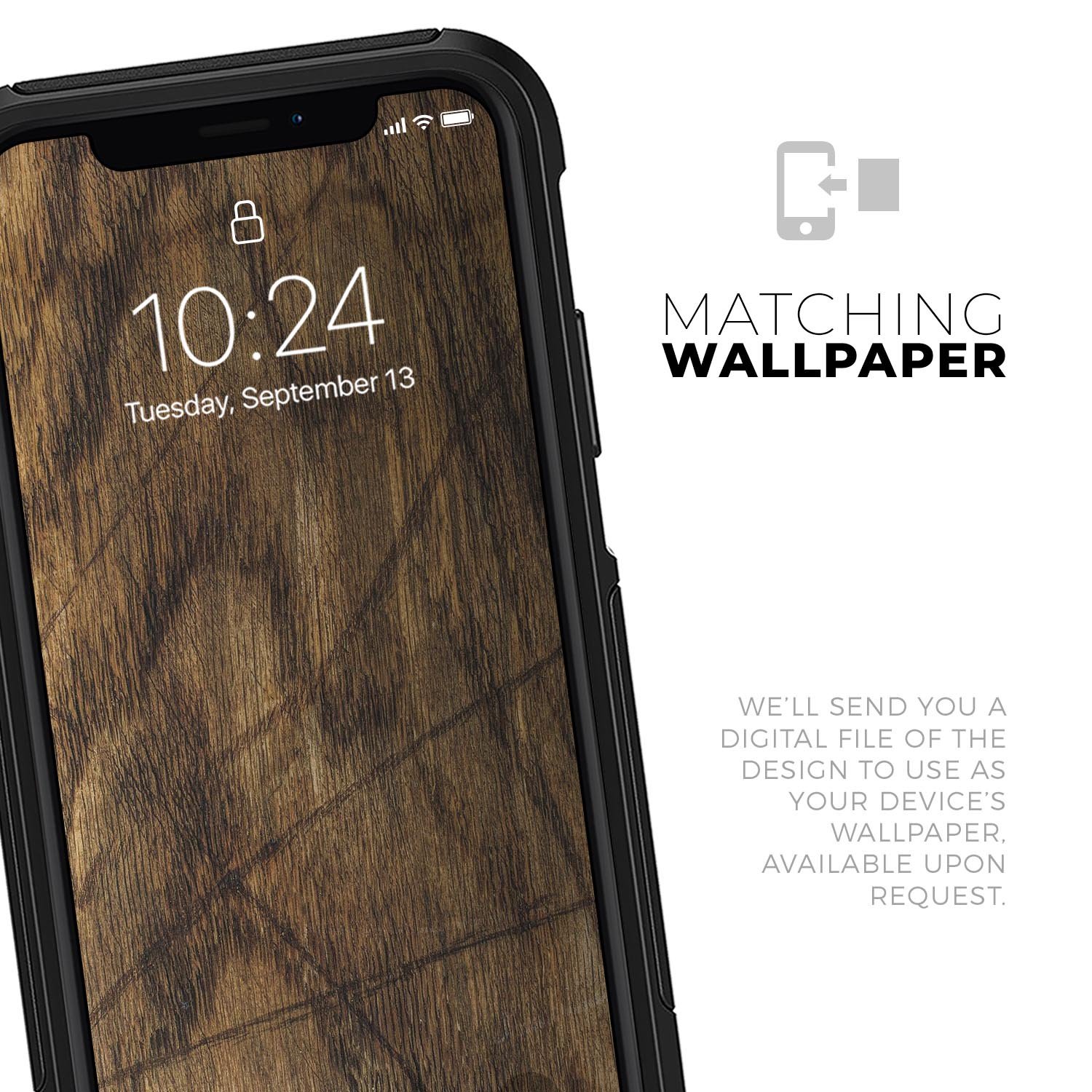 Raw Wood Planks V3 Skin Kit for iPhone OtterBox Cases featuring a natural wood design and premium 3M materials.