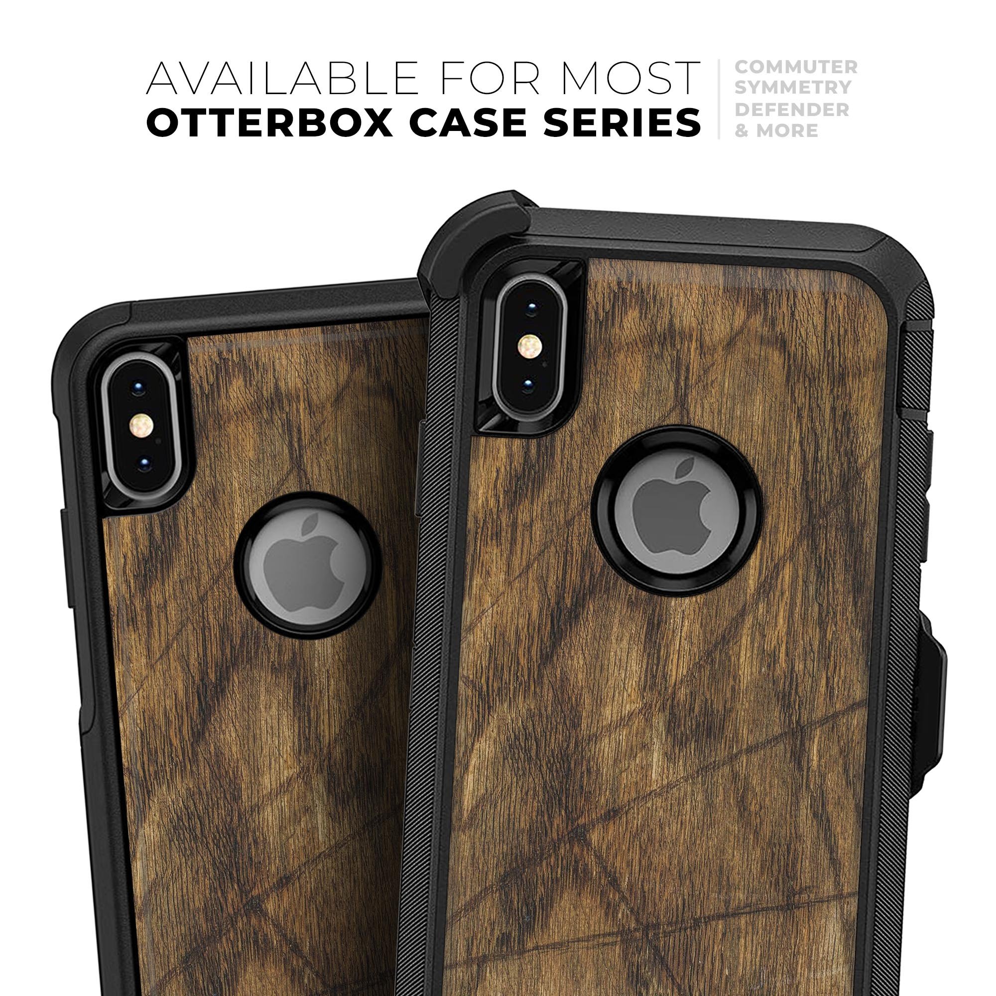 Raw Wood Planks V3 Skin Kit for iPhone OtterBox Cases featuring a natural wood design and premium 3M materials.