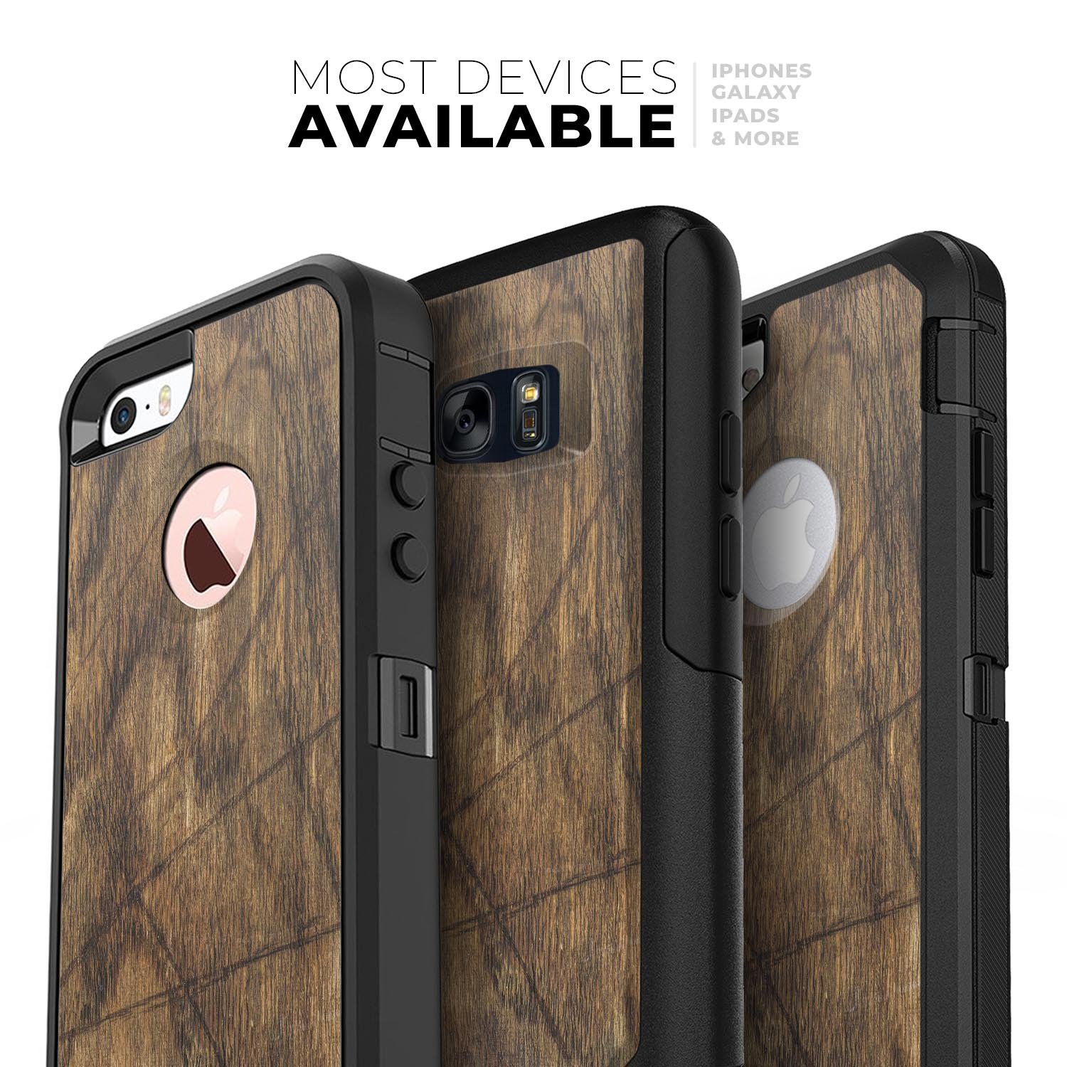 Raw Wood Planks V3 Skin Kit for iPhone OtterBox Cases featuring a natural wood design and premium 3M materials.