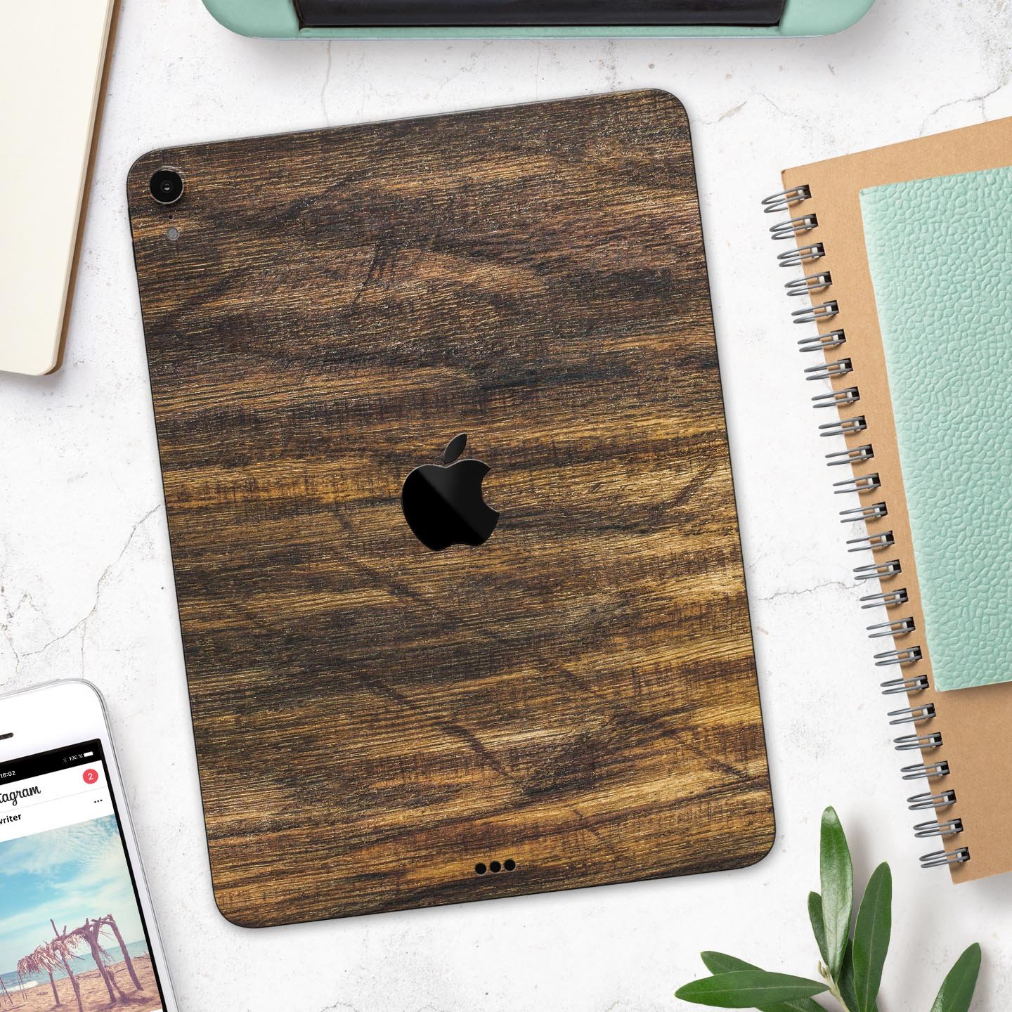 Raw Wood Planks V4 skin decal for Apple iPad Pro, showcasing a rustic wood design with ultra-thin protection.