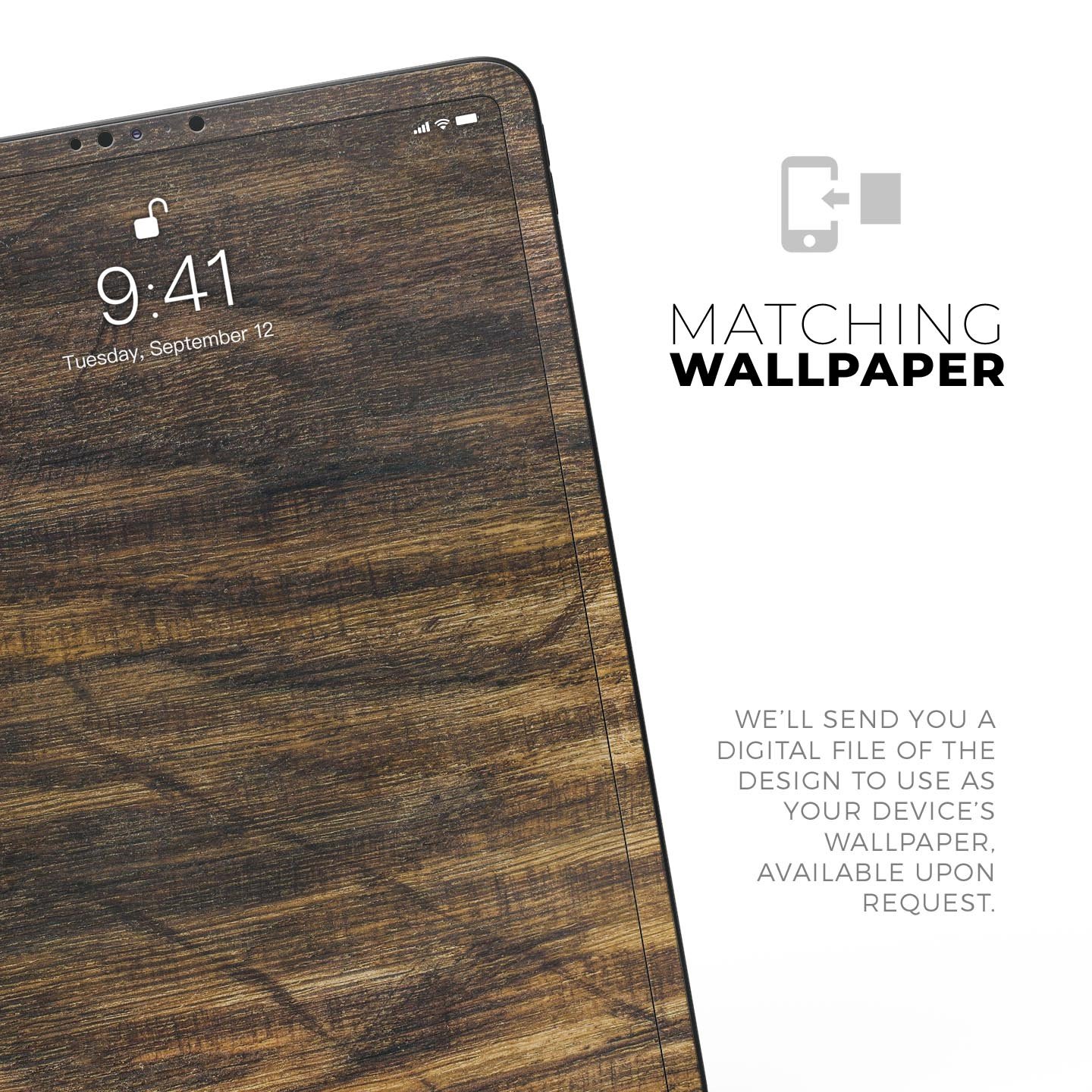 Raw Wood Planks V4 skin decal for Apple iPad Pro, showcasing a rustic wood design with ultra-thin protection.