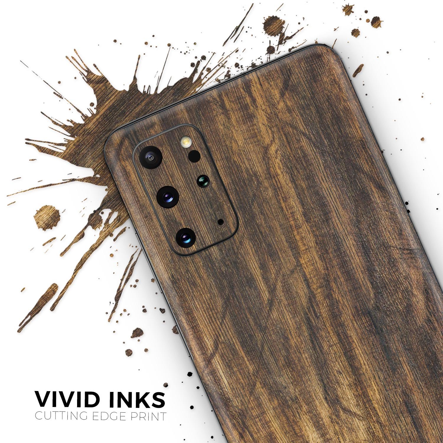 Raw Wood Planks V4 Skin-Kit for Samsung Galaxy S20, showcasing a stylish wood grain design on a sleek phone.