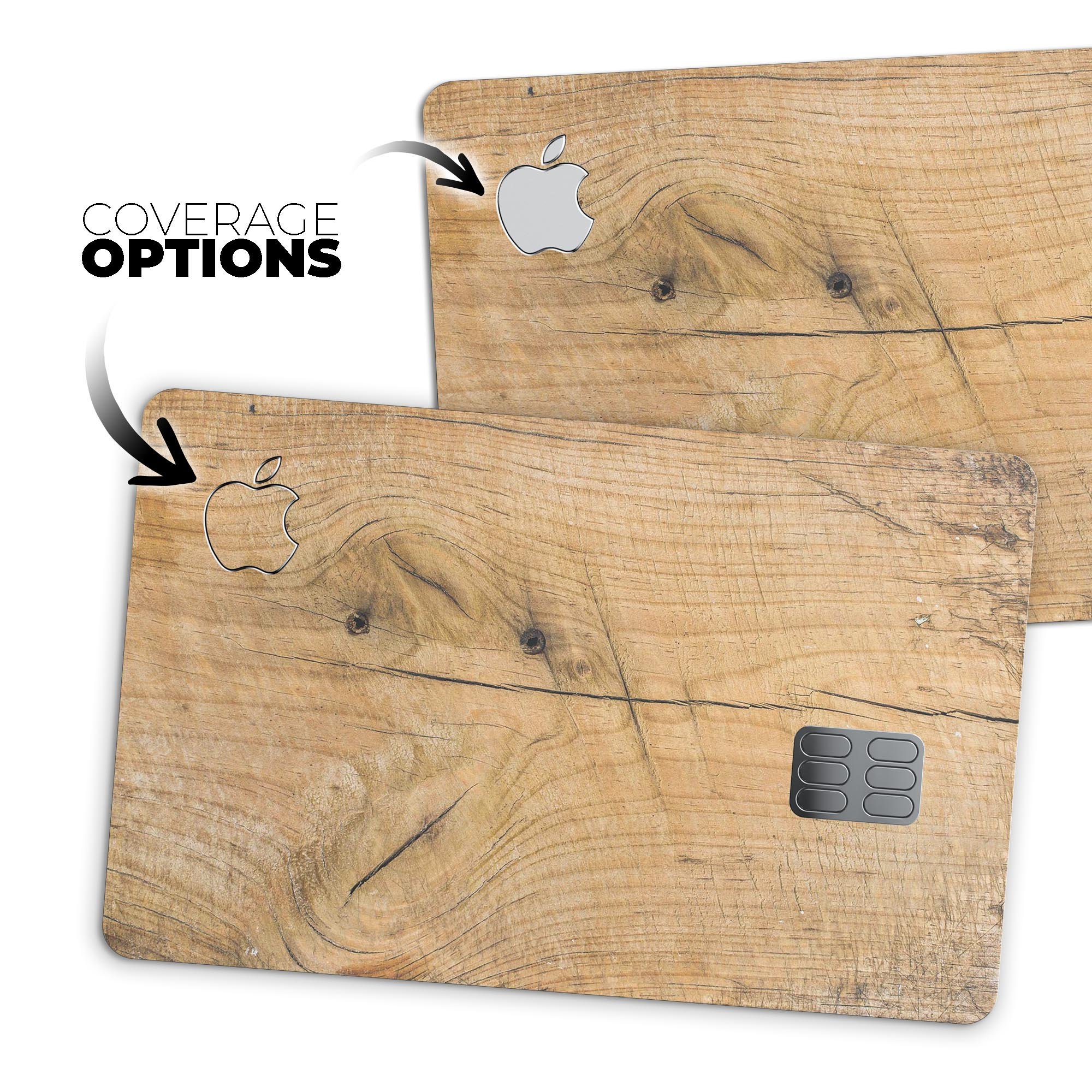 Raw Wood Planks V5 skin kit for Apple Card, showcasing premium vinyl design and finish options.