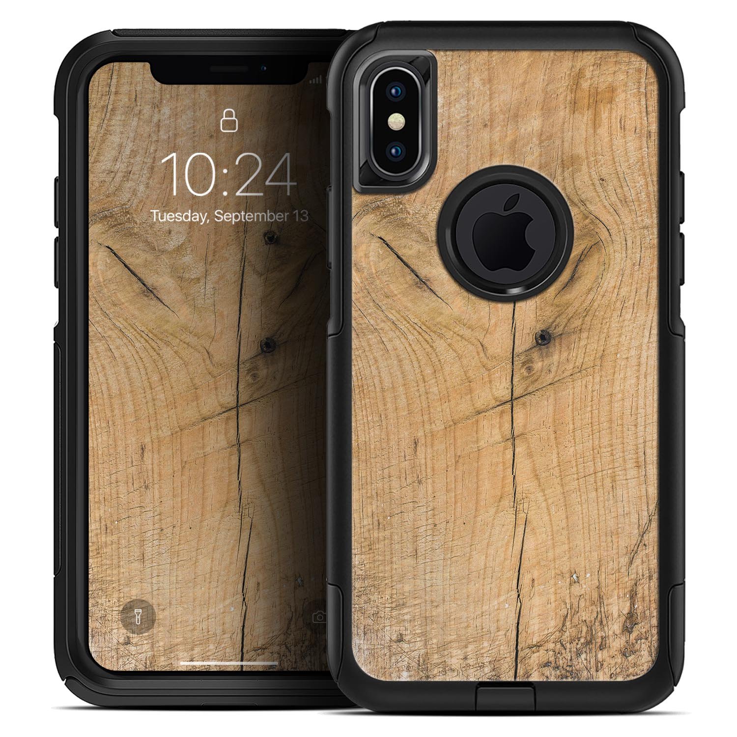 Raw Wood Planks V5 Skin Kit for iPhone OtterBox Cases, showcasing a rustic wood design.