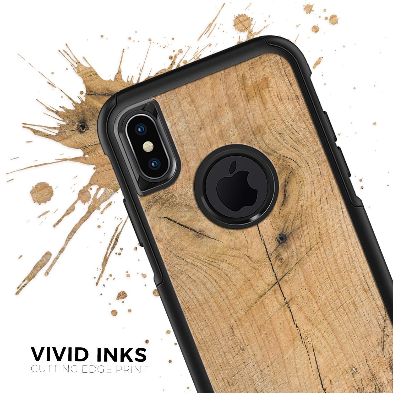 Raw Wood Planks V5 Skin Kit for iPhone OtterBox Cases, showcasing a rustic wood design.