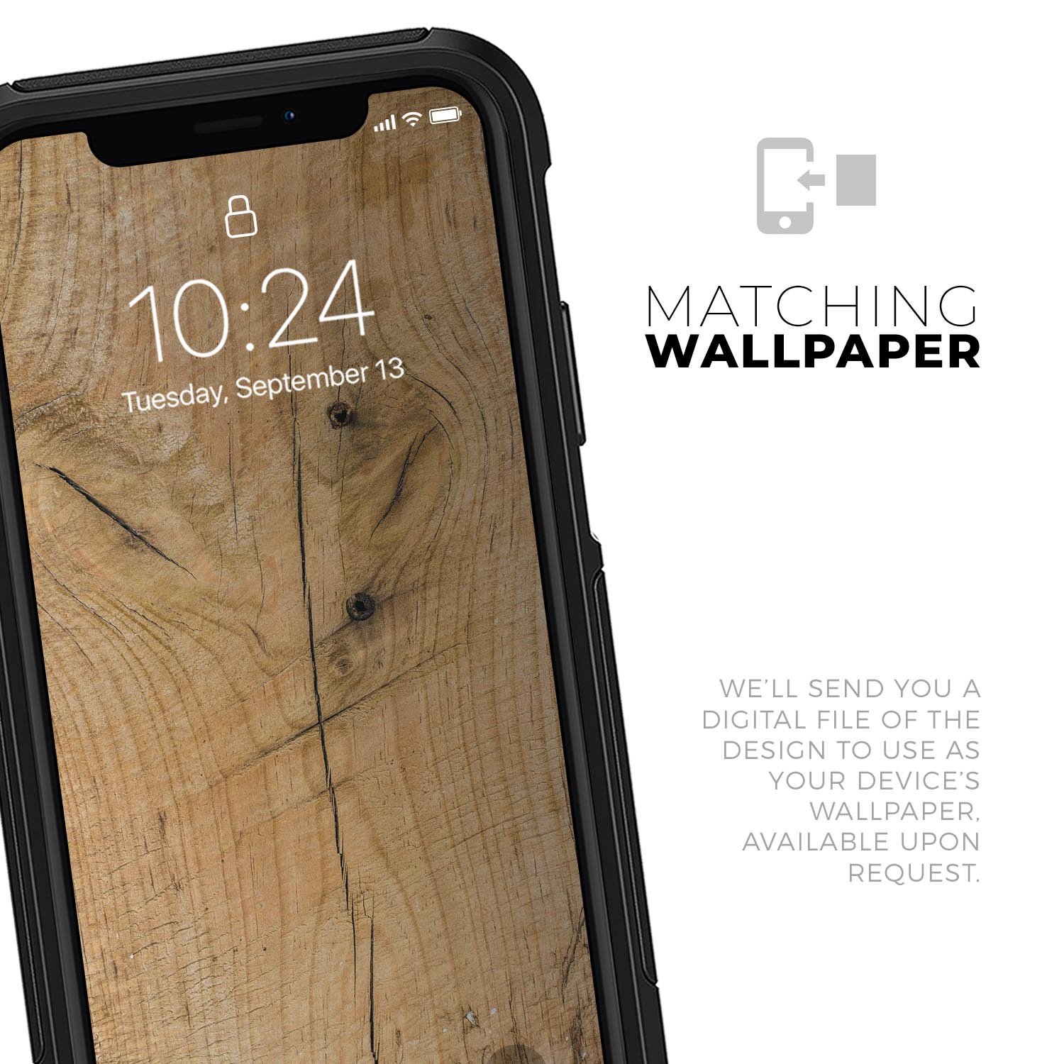 Raw Wood Planks V5 Skin Kit for iPhone OtterBox Cases, showcasing a rustic wood design.