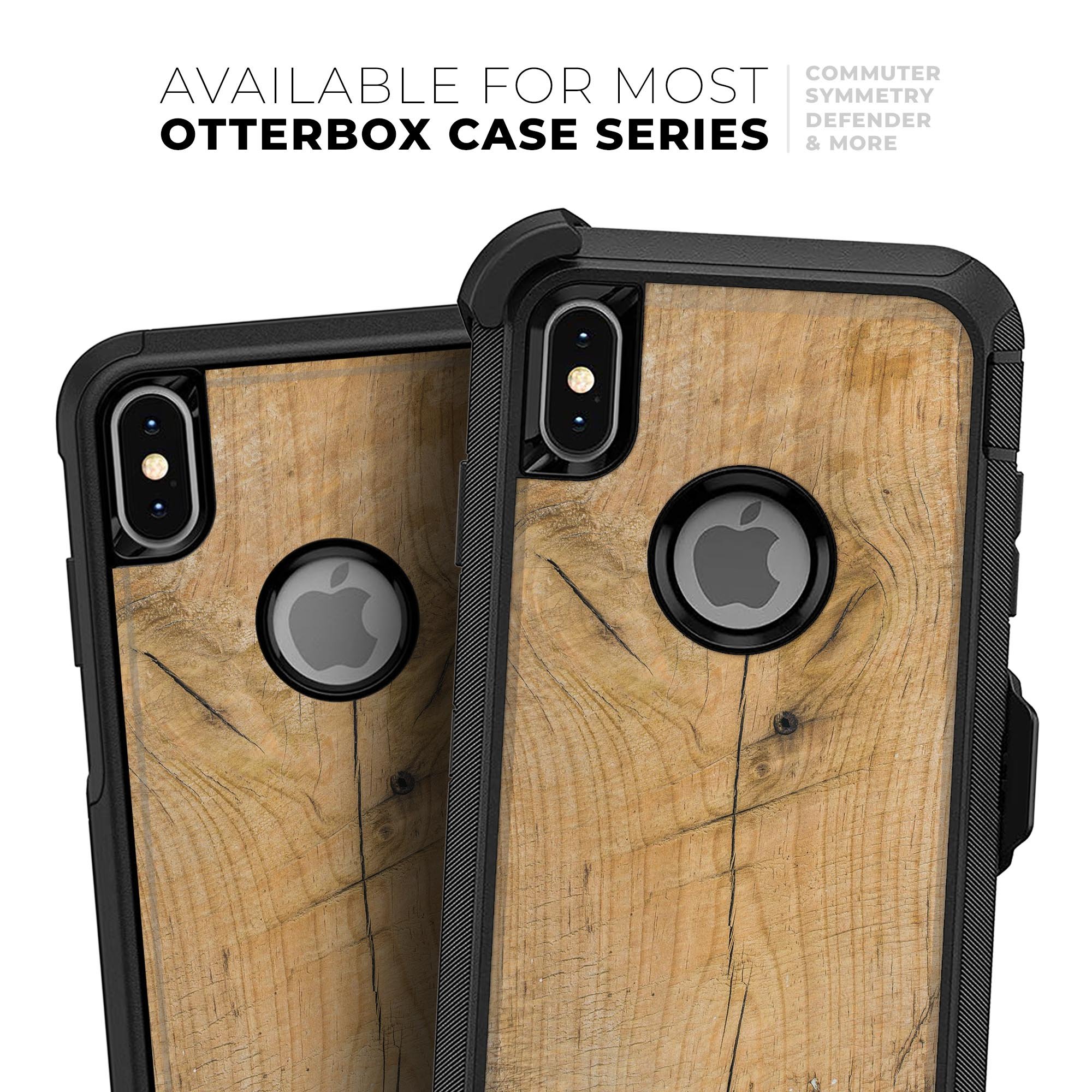 Raw Wood Planks V5 Skin Kit for iPhone OtterBox Cases, showcasing a rustic wood design.