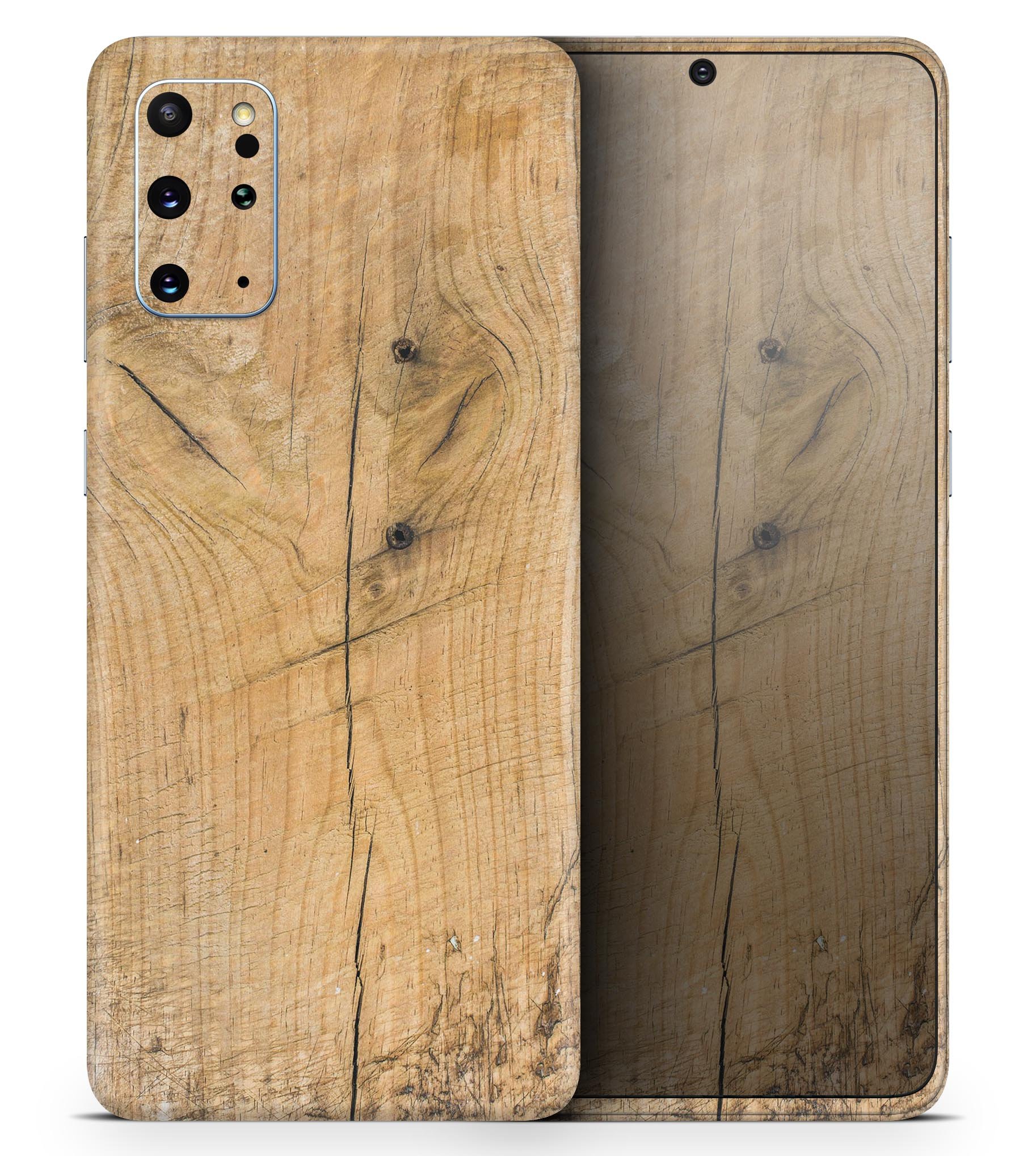 Raw Wood Planks V5 skin for Samsung Galaxy S20, showcasing a stylish wood design with a premium finish.