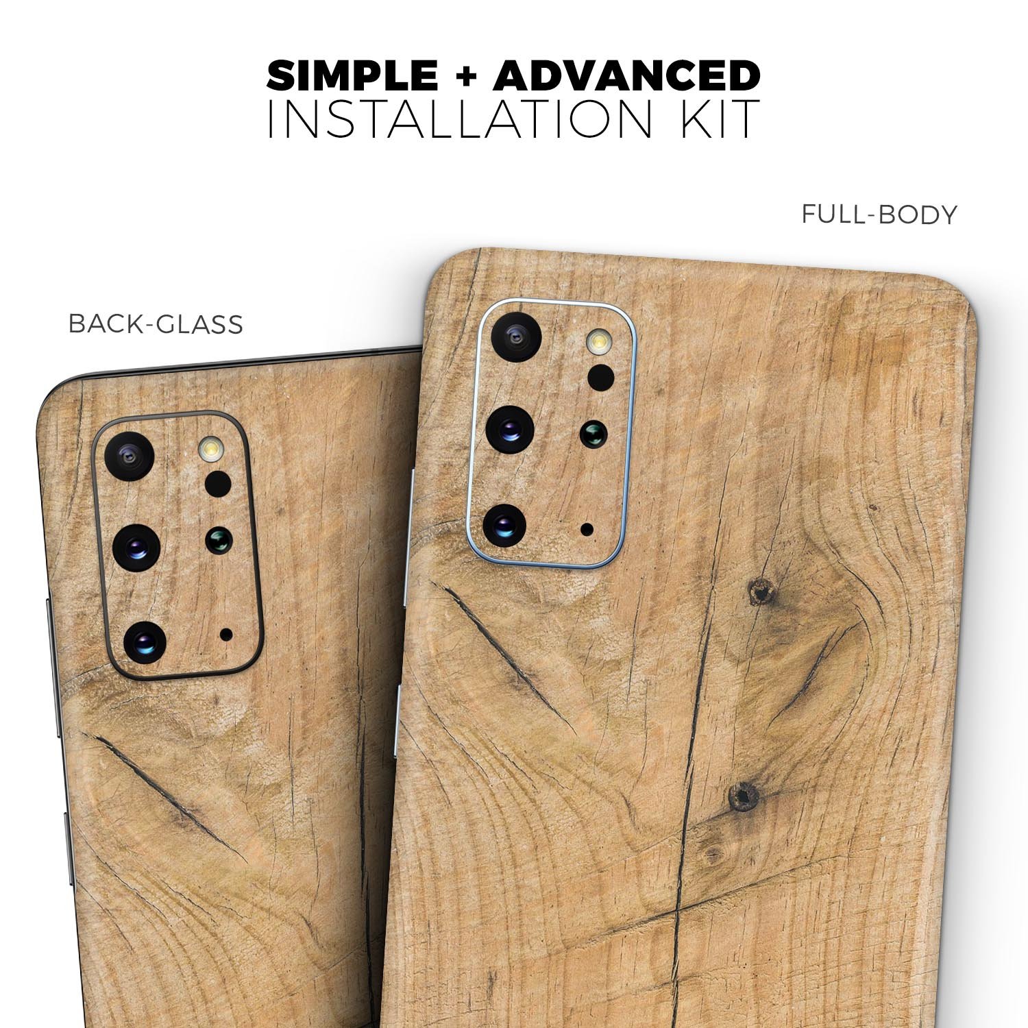 Raw Wood Planks V5 skin for Samsung Galaxy S20, showcasing a stylish wood design with a premium finish.