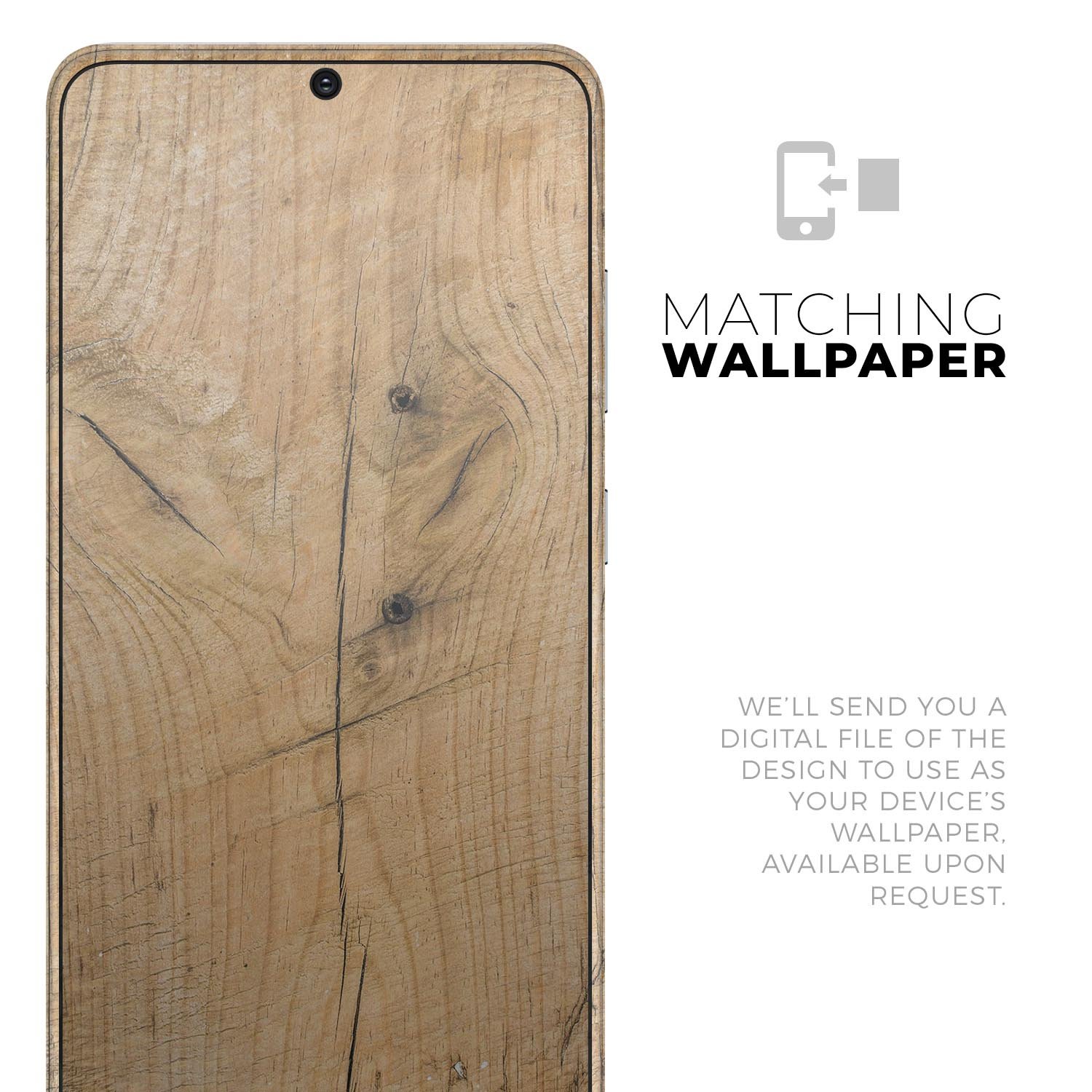 Raw Wood Planks V5 skin for Samsung Galaxy S20, showcasing a stylish wood design with a premium finish.