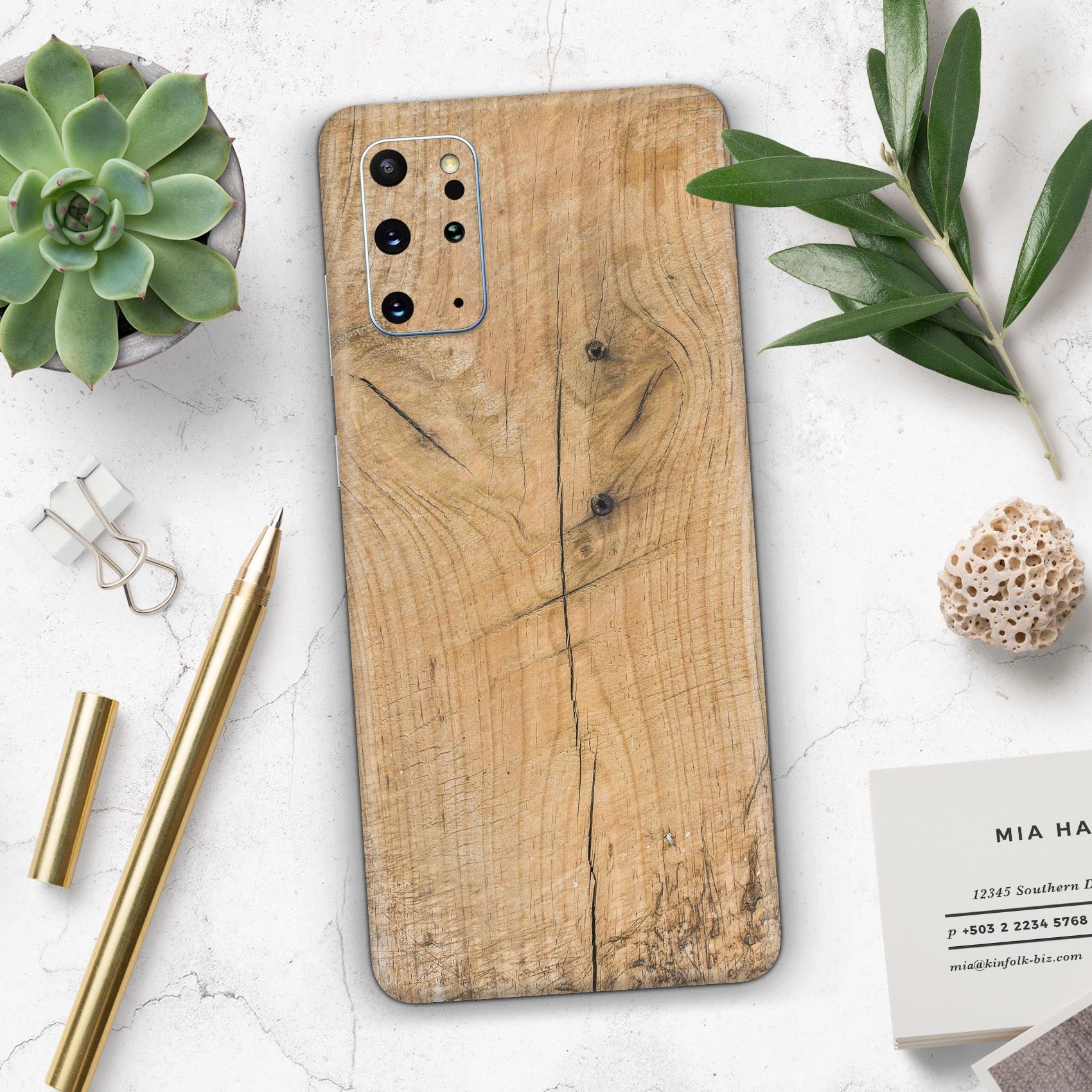 Raw Wood Planks V5 skin for Samsung Galaxy S20, showcasing a stylish wood design with a premium finish.