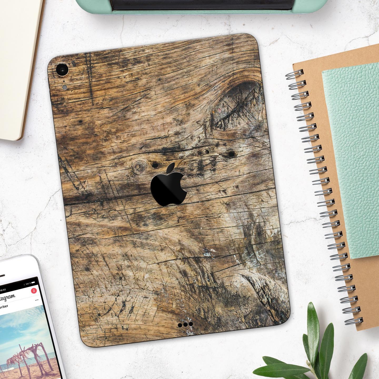 Raw Wood Planks V6 skin decal for Apple iPad Pro, showcasing a rustic wood design with a smooth finish.