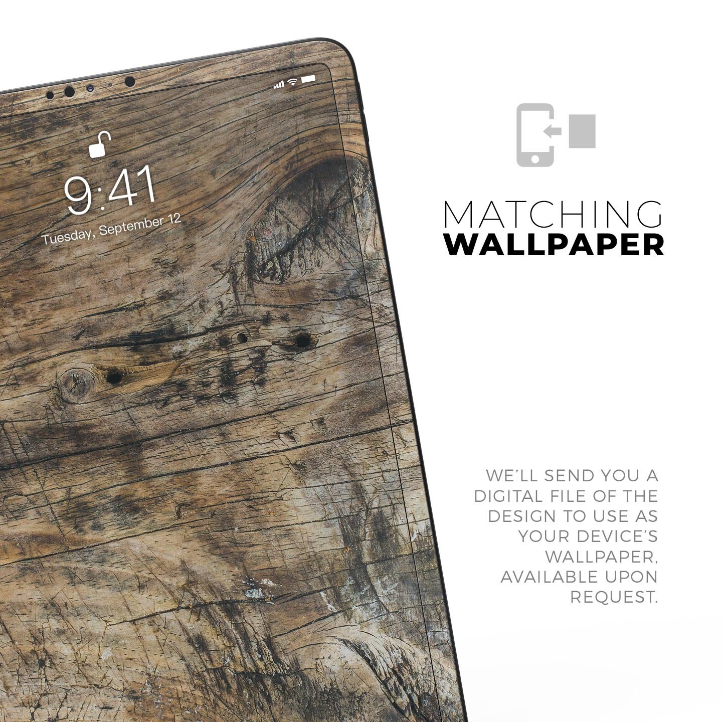 Raw Wood Planks V6 skin decal for Apple iPad Pro, showcasing a rustic wood design with a smooth finish.