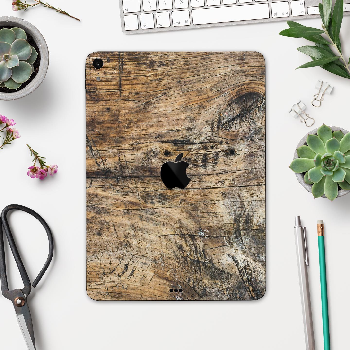 Raw Wood Planks V6 skin decal for Apple iPad Pro, showcasing a rustic wood design with a smooth finish.