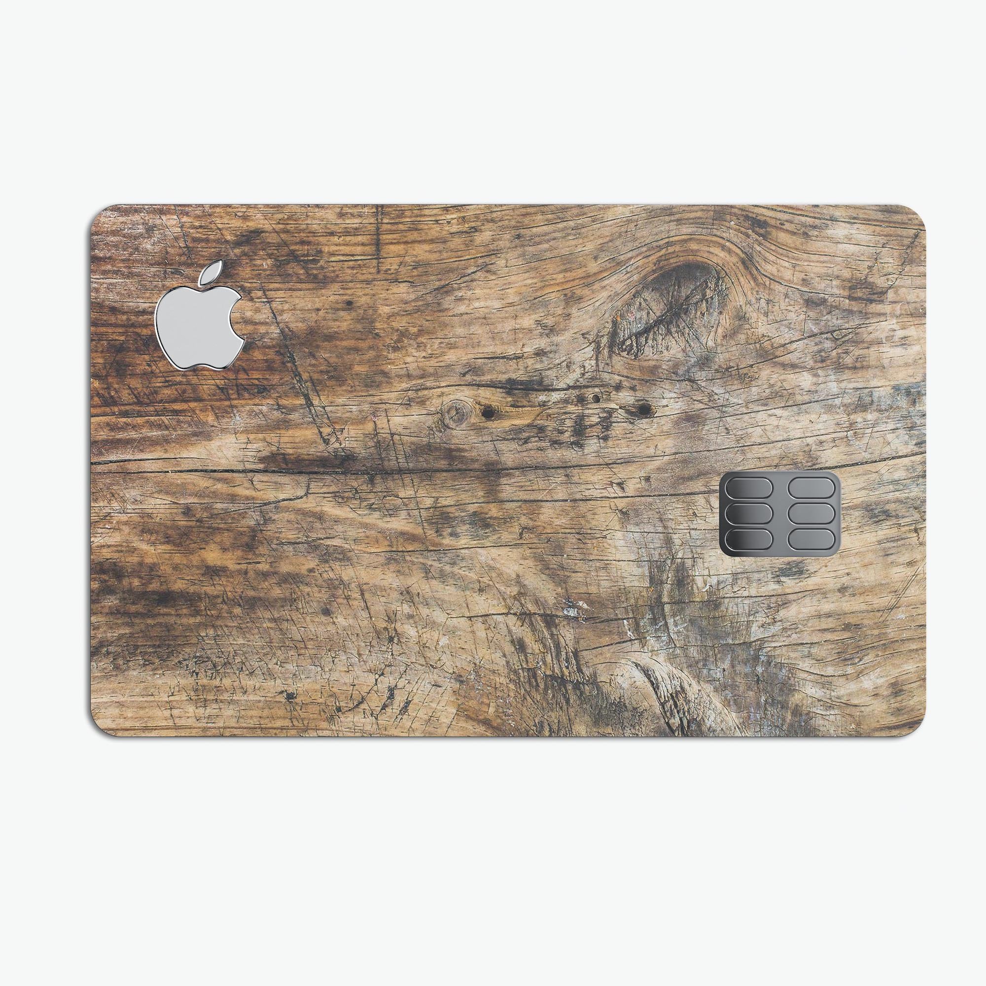 Raw Wood Planks V6 decal skin for Apple Card, showcasing a premium protective design with a natural wood finish.