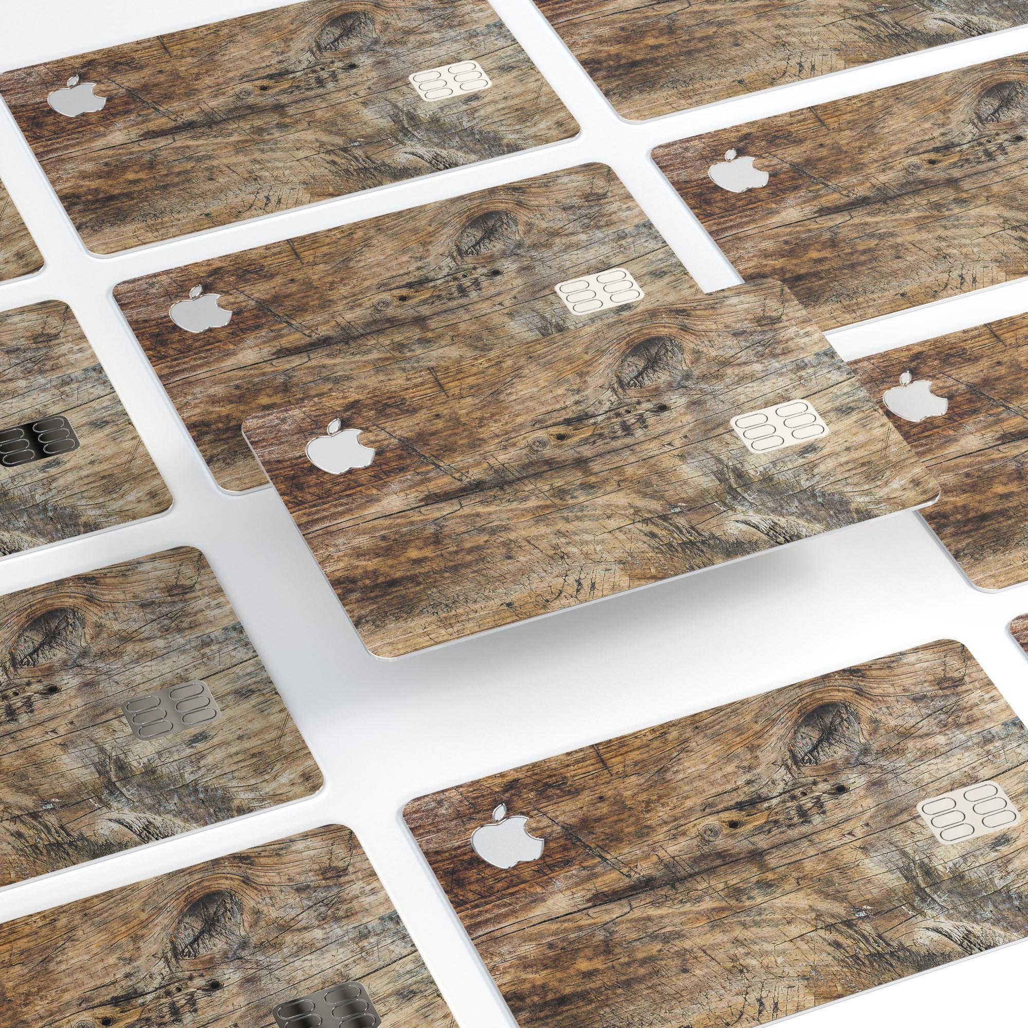 Raw Wood Planks V6 decal skin for Apple Card, showcasing a premium protective design with a natural wood finish.