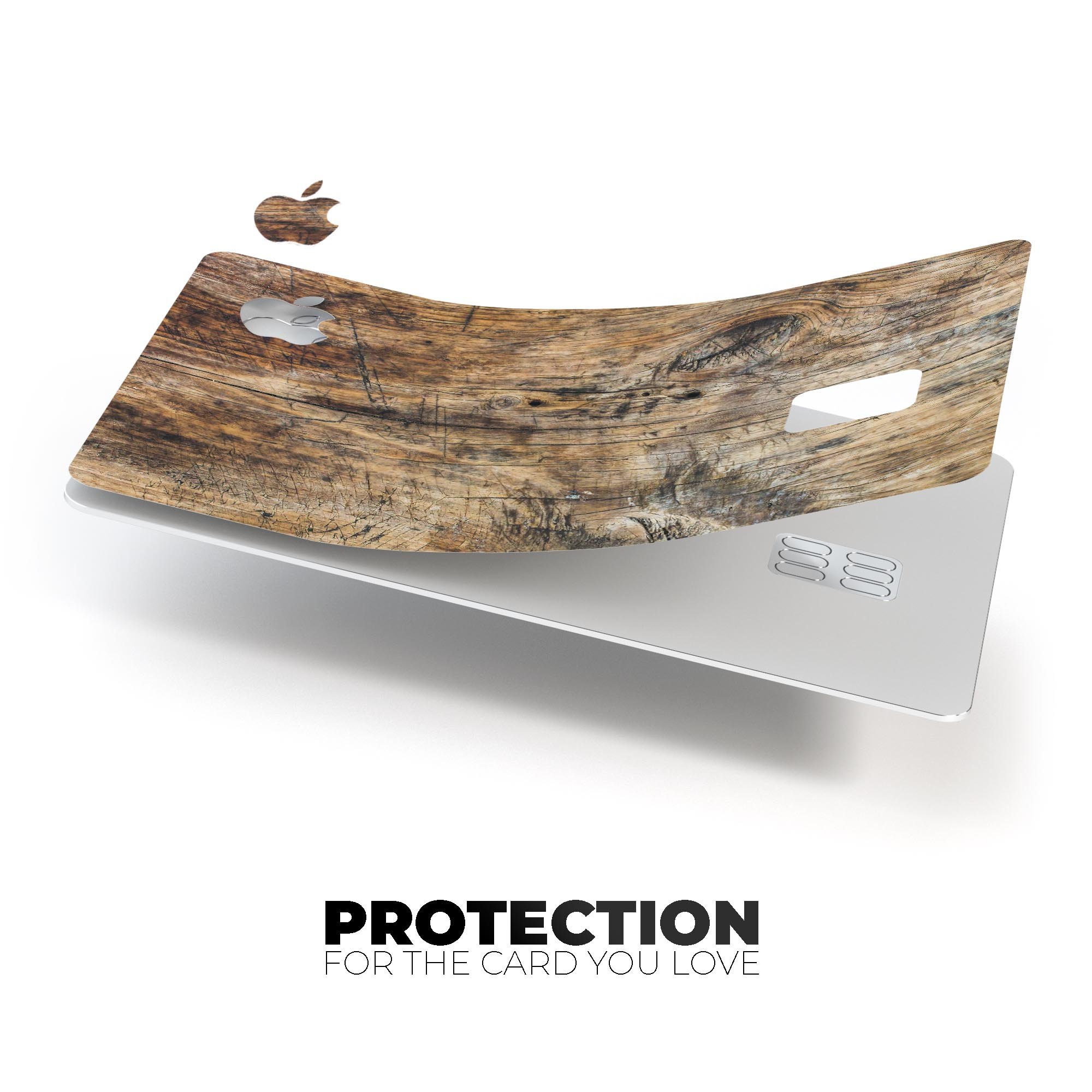 Raw Wood Planks V6 decal skin for Apple Card, showcasing a premium protective design with a natural wood finish.