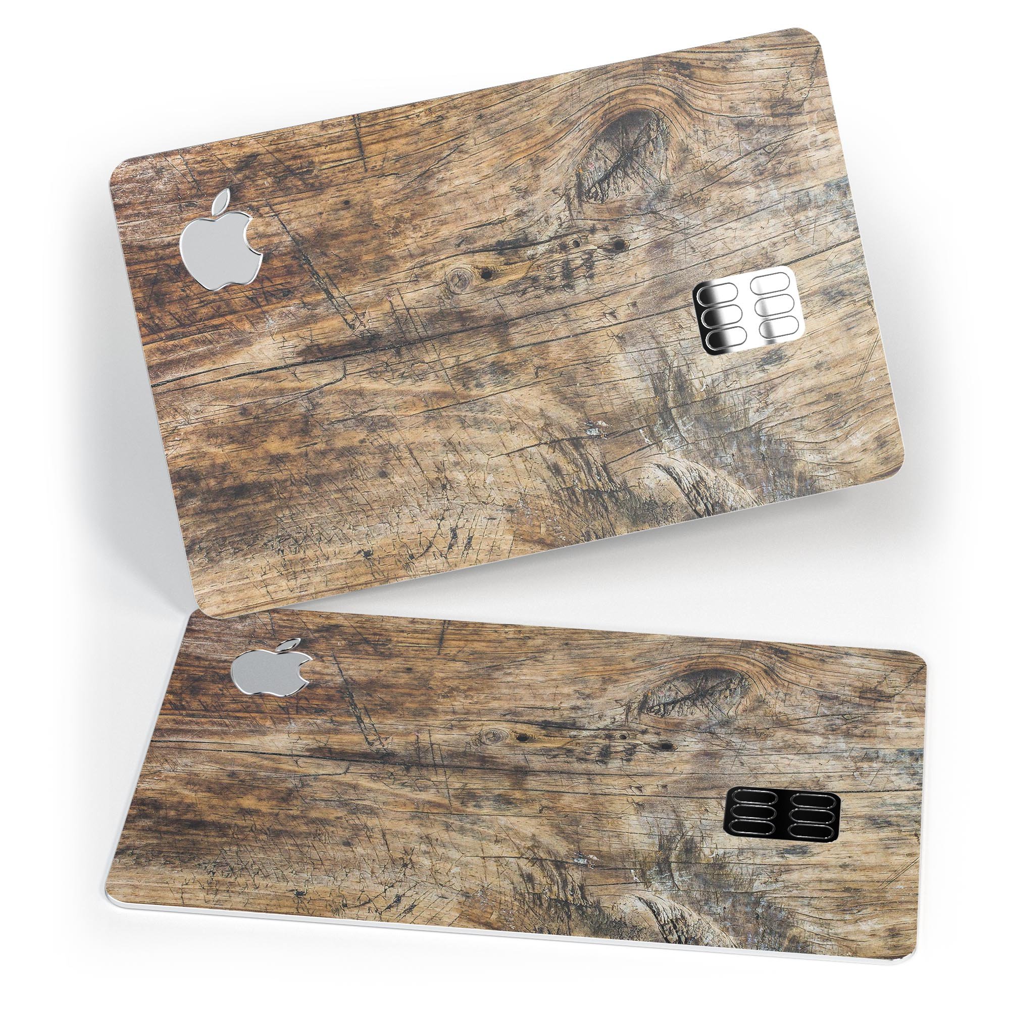 Raw Wood Planks V6 decal skin for Apple Card, showcasing a premium protective design with a natural wood finish.