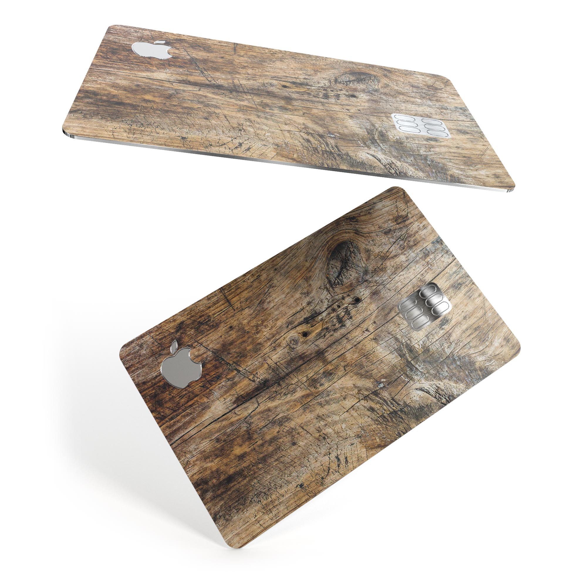 Raw Wood Planks V6 decal skin for Apple Card, showcasing a premium protective design with a natural wood finish.