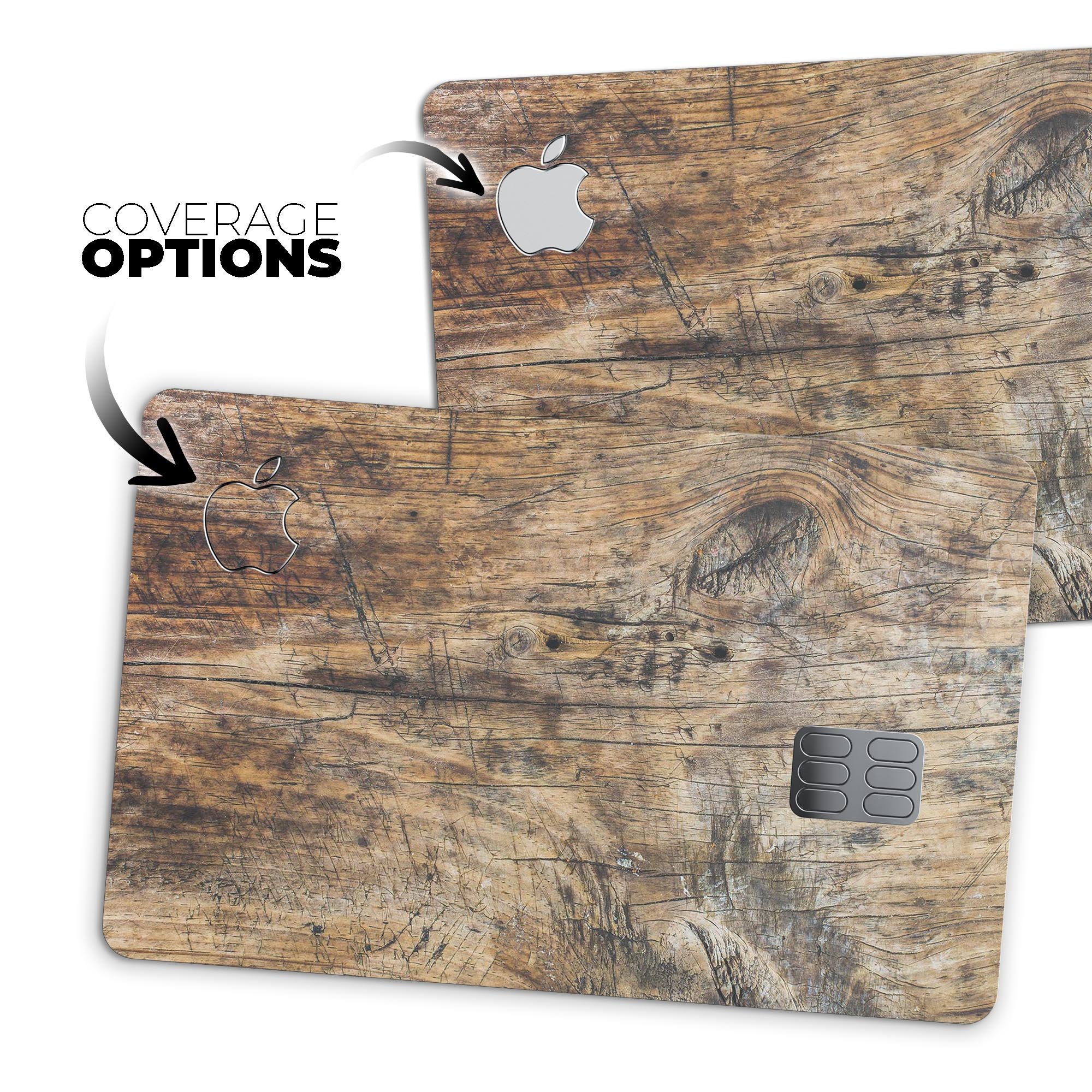 Raw Wood Planks V6 decal skin for Apple Card, showcasing a premium protective design with a natural wood finish.