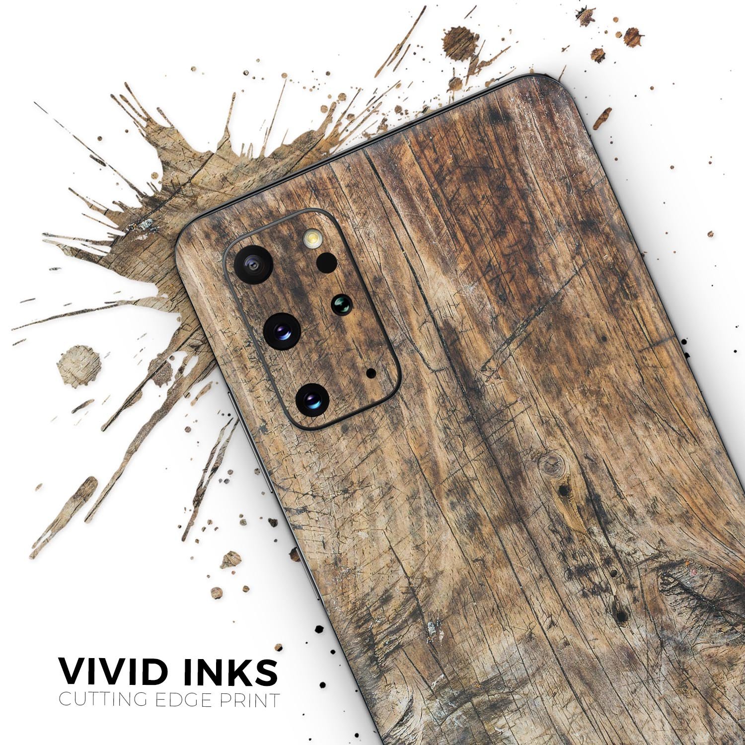 Raw Wood Planks V6 Skin-Kit for Samsung Galaxy S20, showcasing a stylish wood grain design.