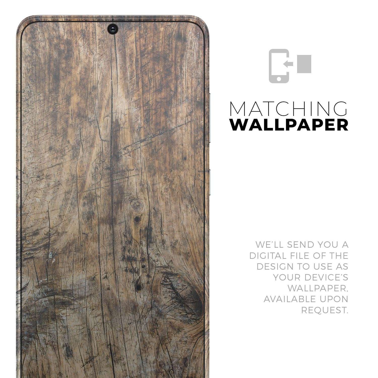 Raw Wood Planks V6 Skin-Kit for Samsung Galaxy S20, showcasing a stylish wood grain design.