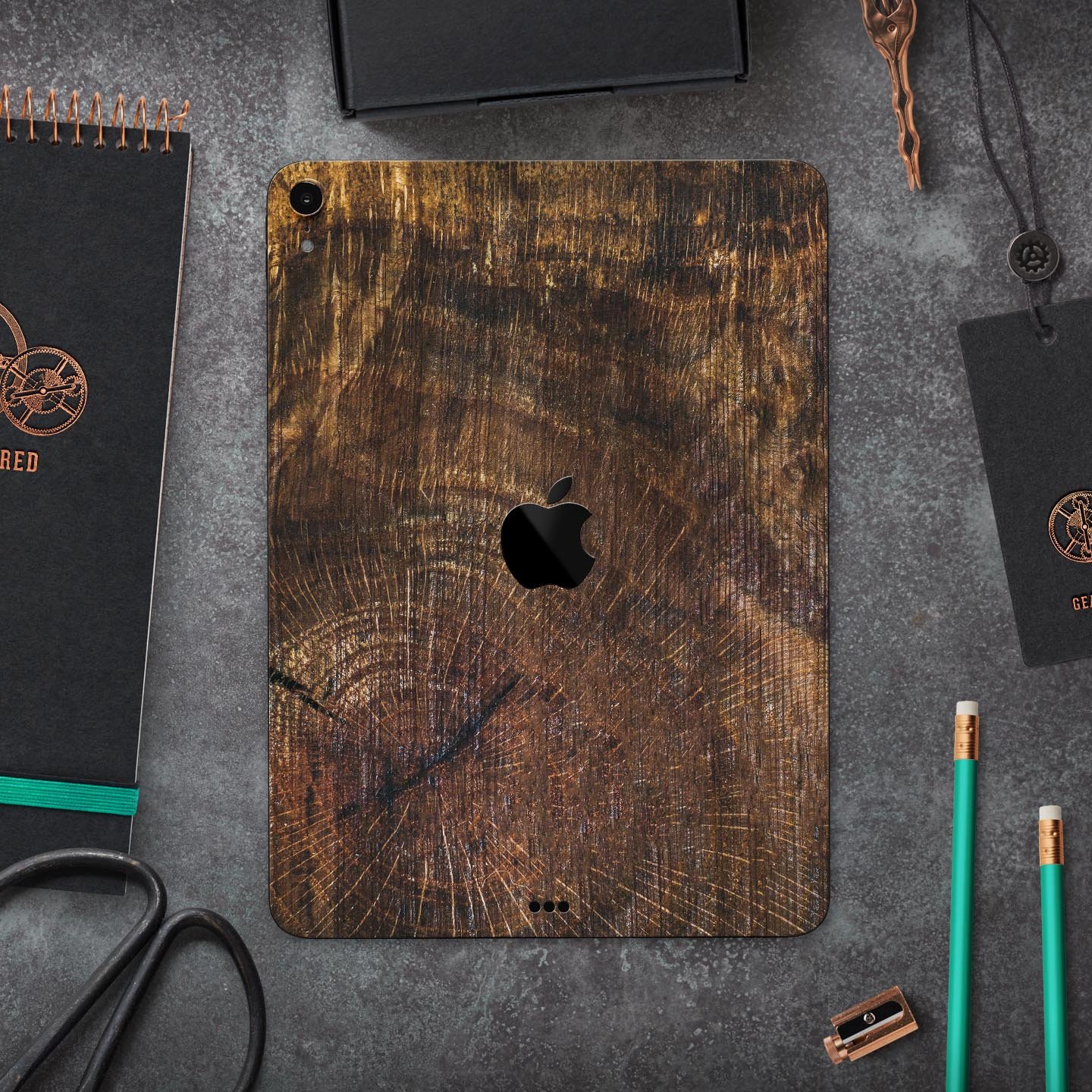 Raw Wood Planks V7 skin decal for Apple iPad Pro, showcasing a stylish wood design with a smooth finish.