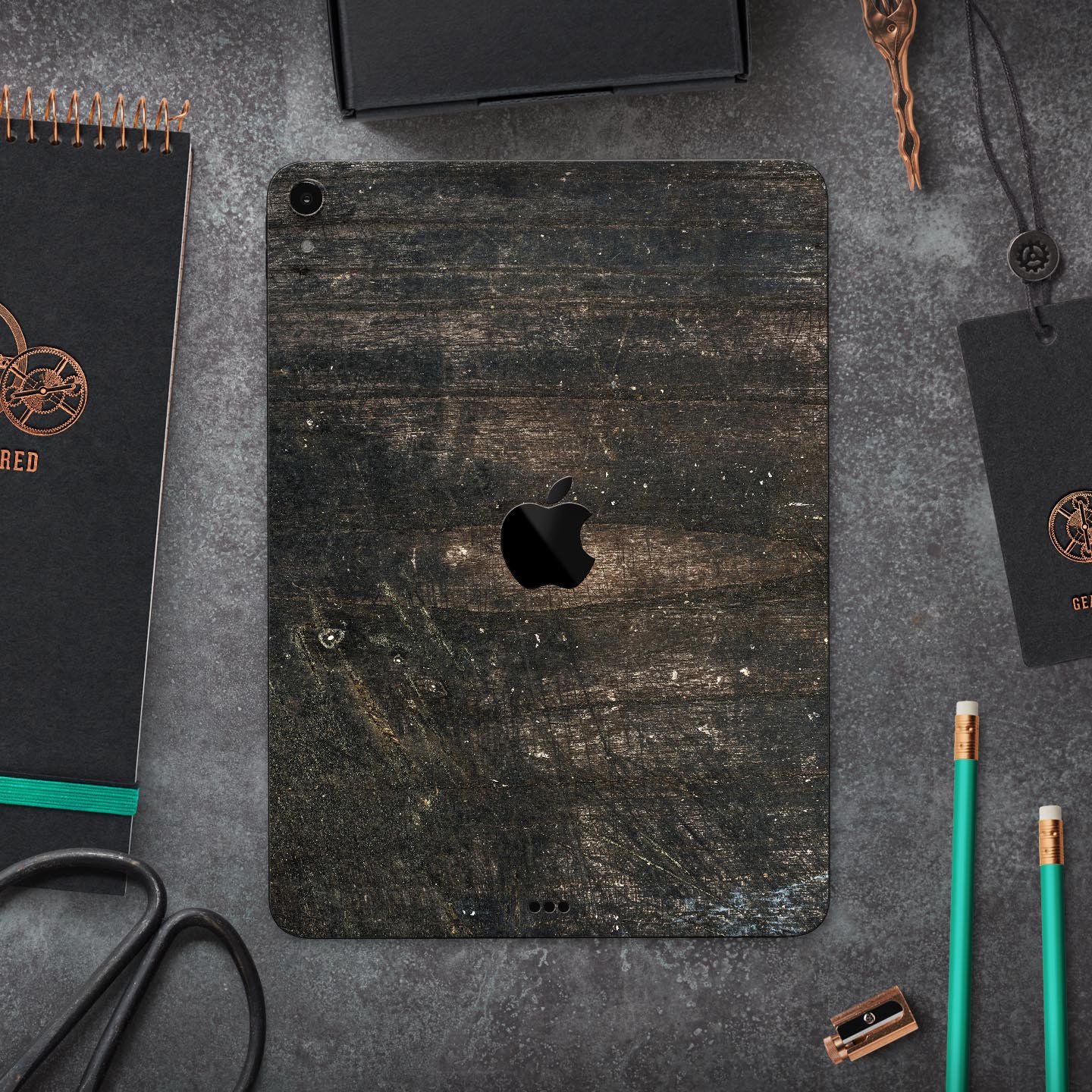 Raw Wood Planks V8 skin decal for Apple iPad Pro, showcasing a wood texture design for stylish protection.