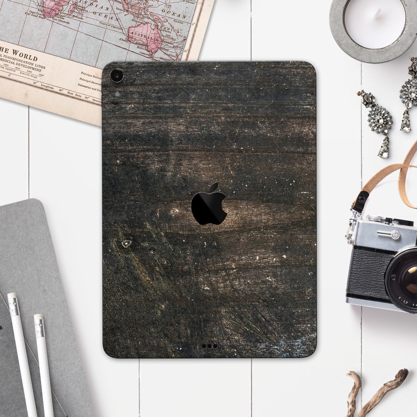 Raw Wood Planks V8 skin decal for Apple iPad Pro, showcasing a wood texture design for stylish protection.