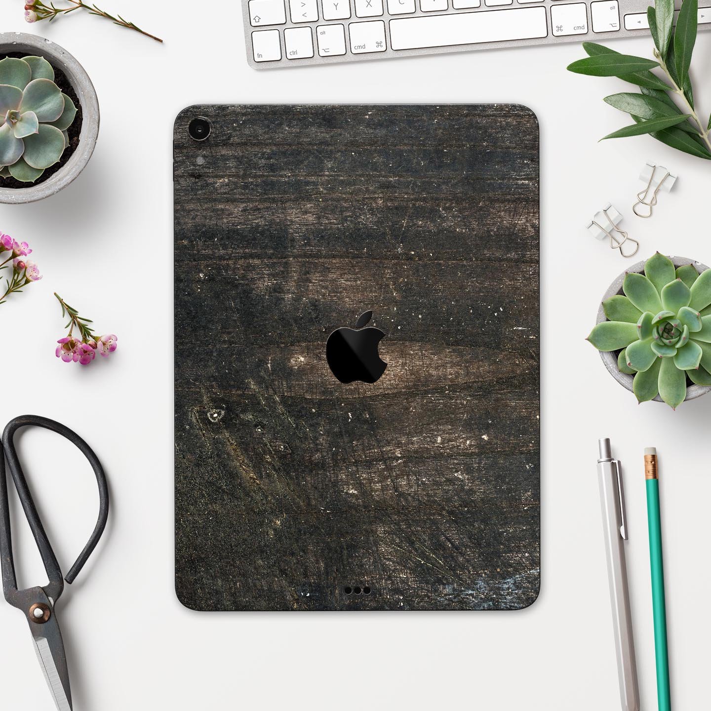 Raw Wood Planks V8 skin decal for Apple iPad Pro, showcasing a wood texture design for stylish protection.