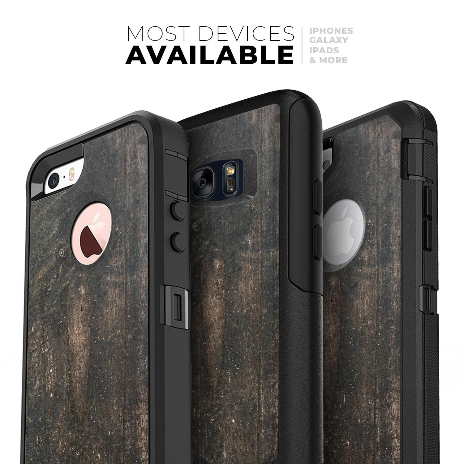 Raw Wood Planks V8 Skin Kit for iPhone OtterBox Cases, showcasing a natural wood design with a premium finish.