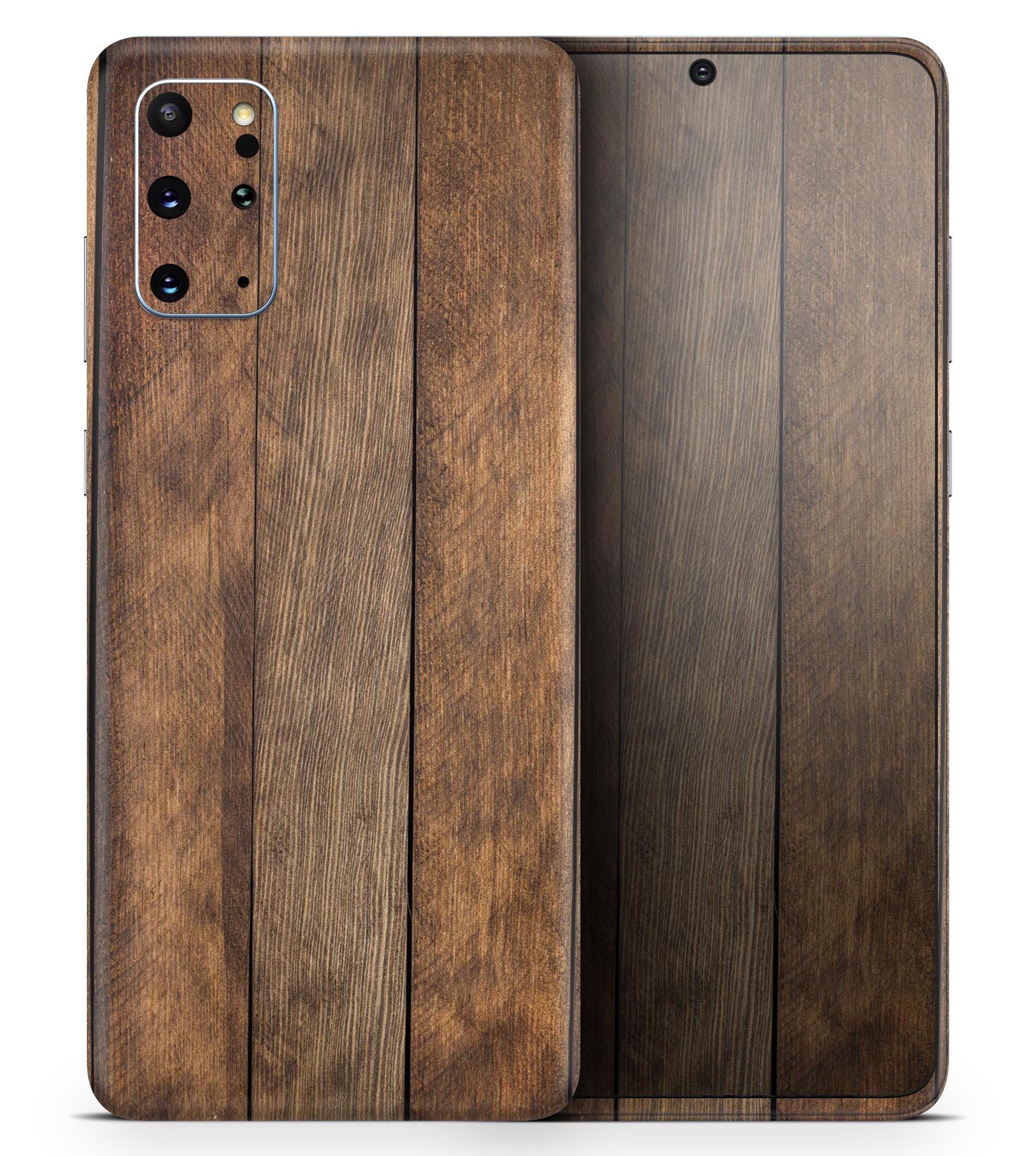 Raw Wood Planks V9 skin for Samsung Galaxy S20, showcasing a stylish wood grain design with a premium finish.